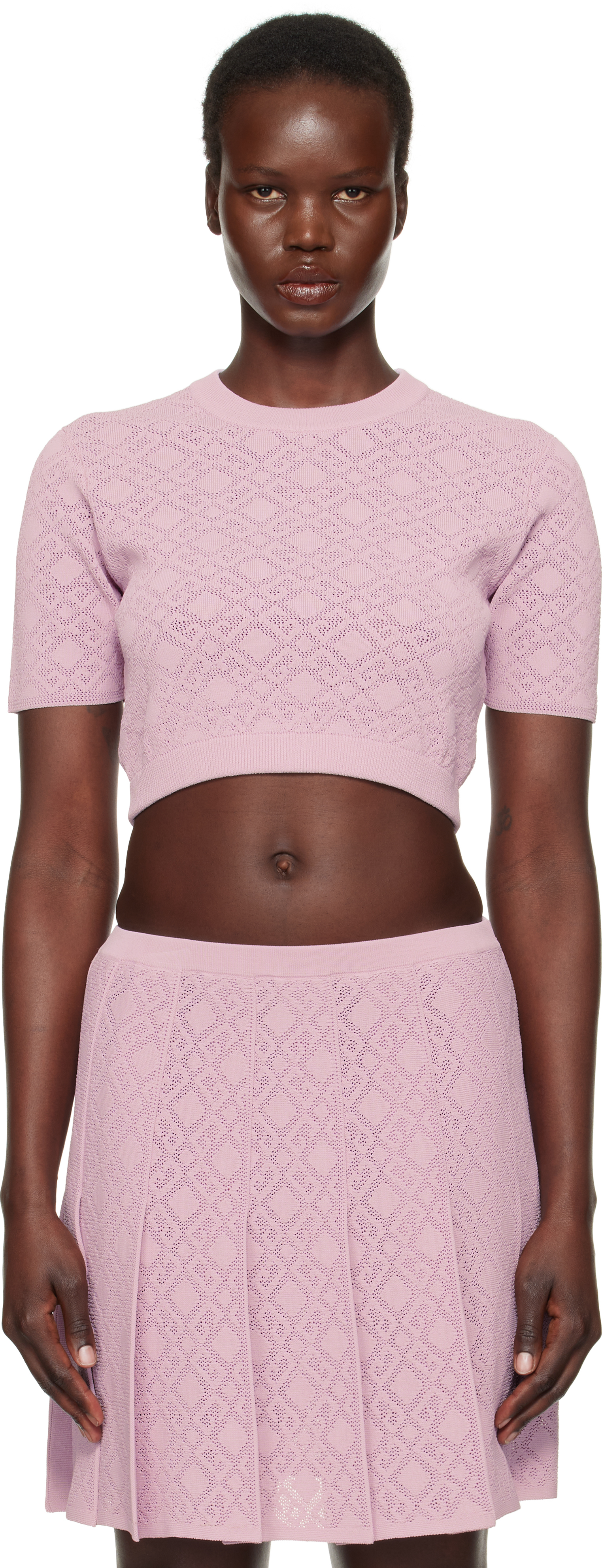 Pink Cropped Monogram 72 Jacquard Sweater