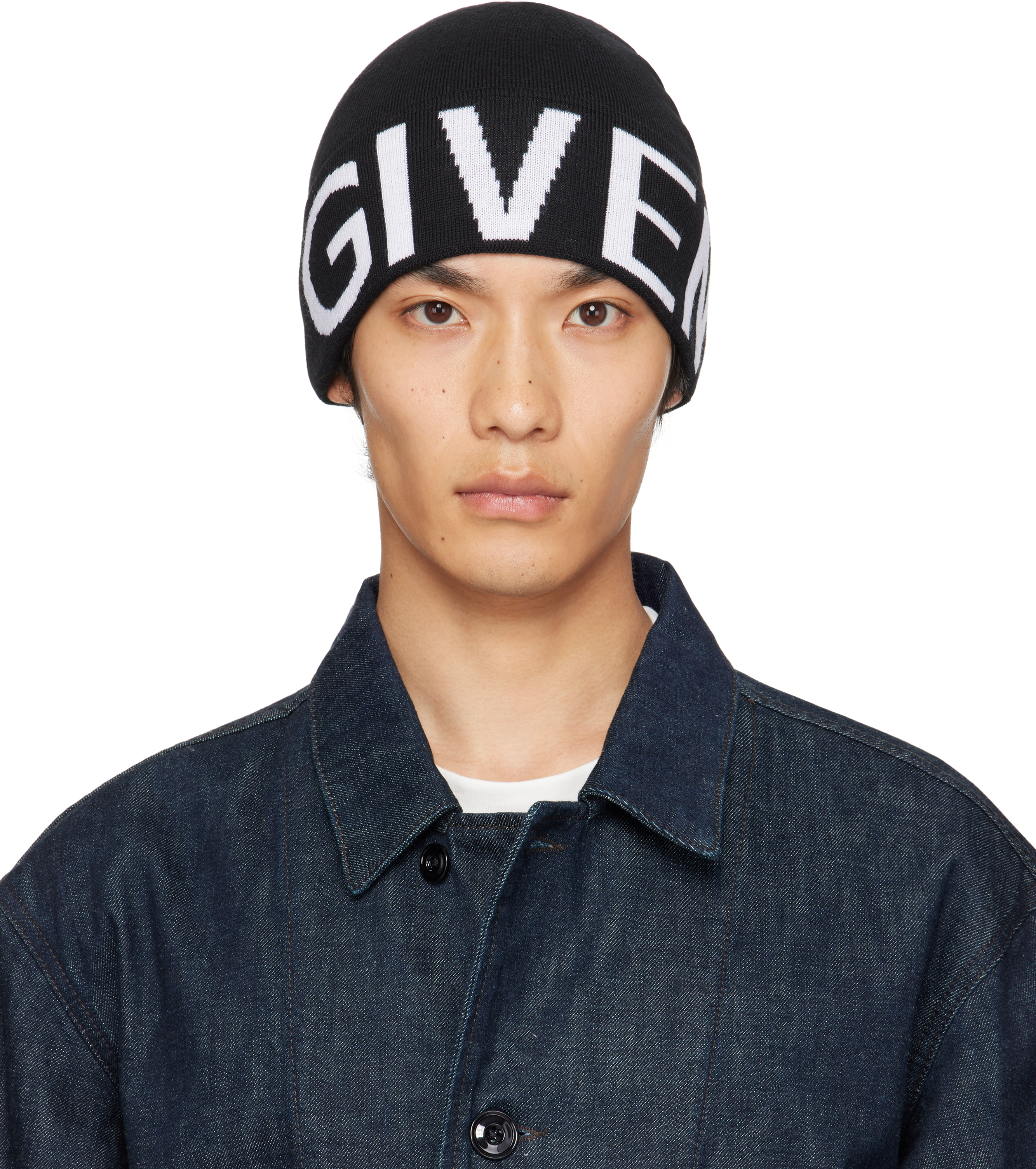 Black 'Givenchy' Jacquard Beanie