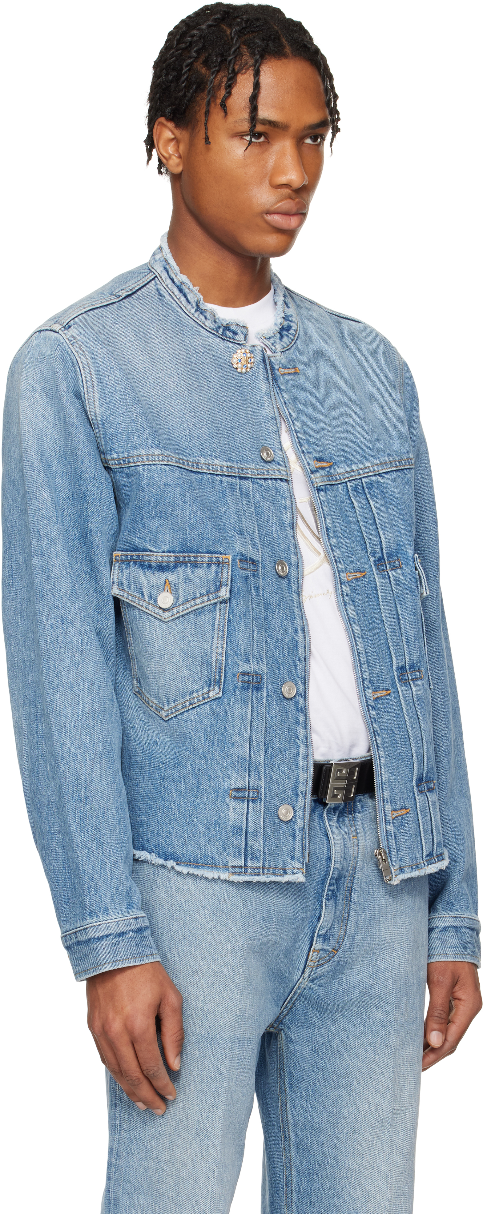 Givenchy Blue Reworked Biker Denim Jacket In 415-indigo Blue