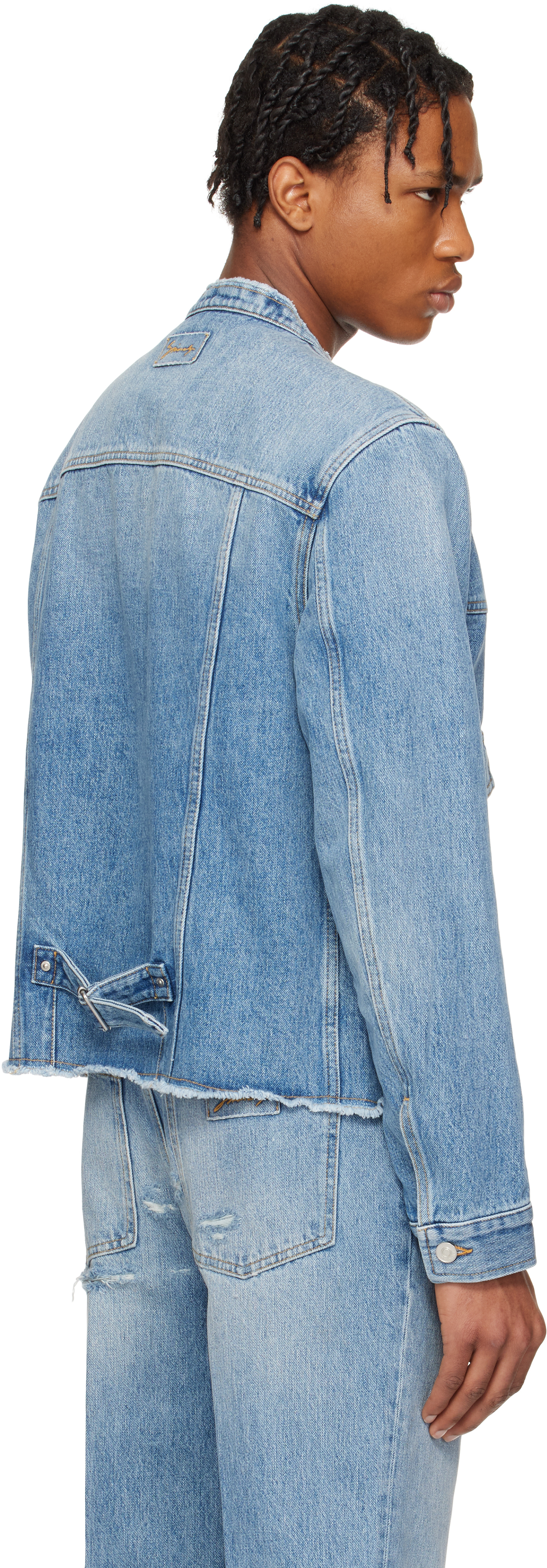 Givenchy Blue Reworked Biker Denim Jacket In 415-indigo Blue