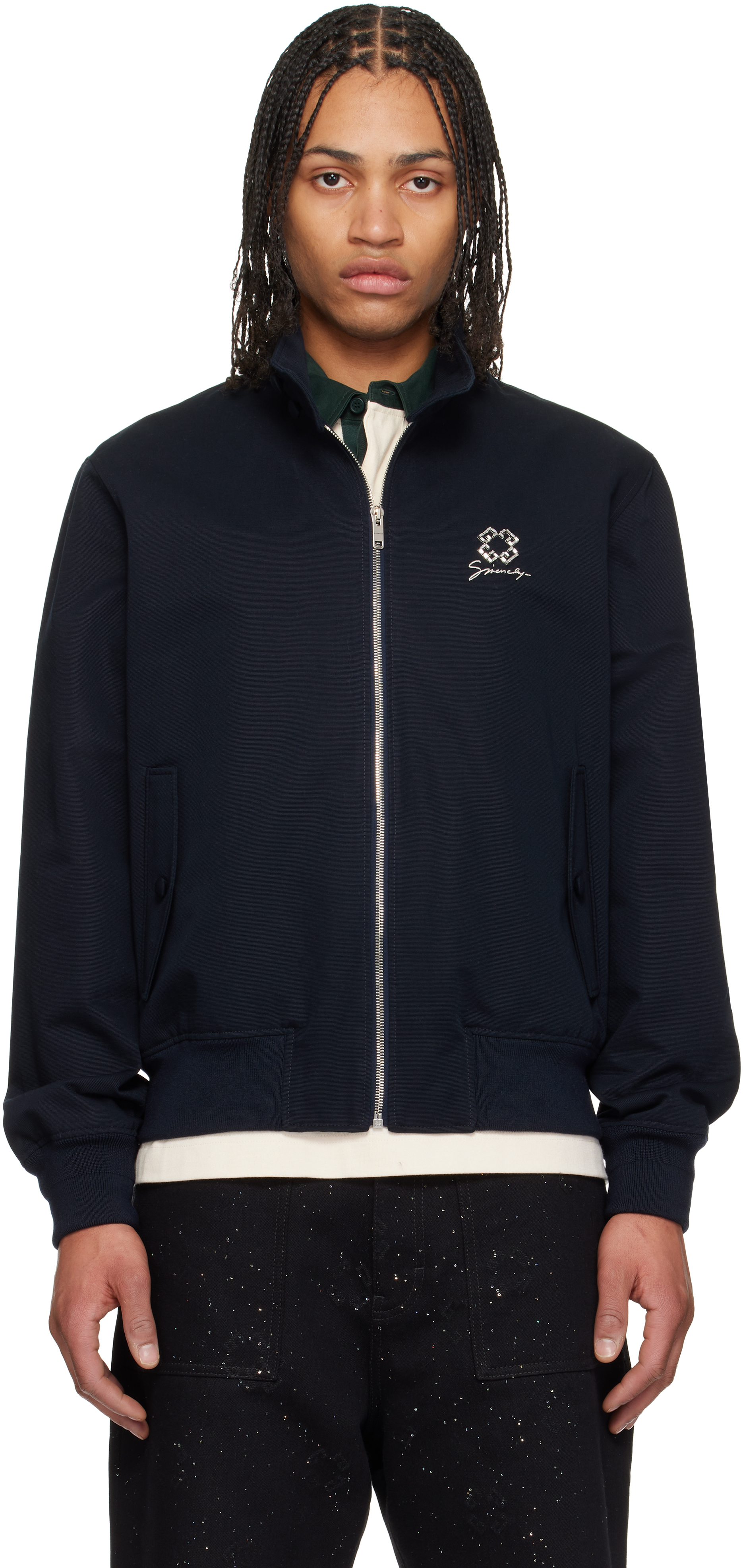 Navy Monogram 72 Crystals Harrington Jacket