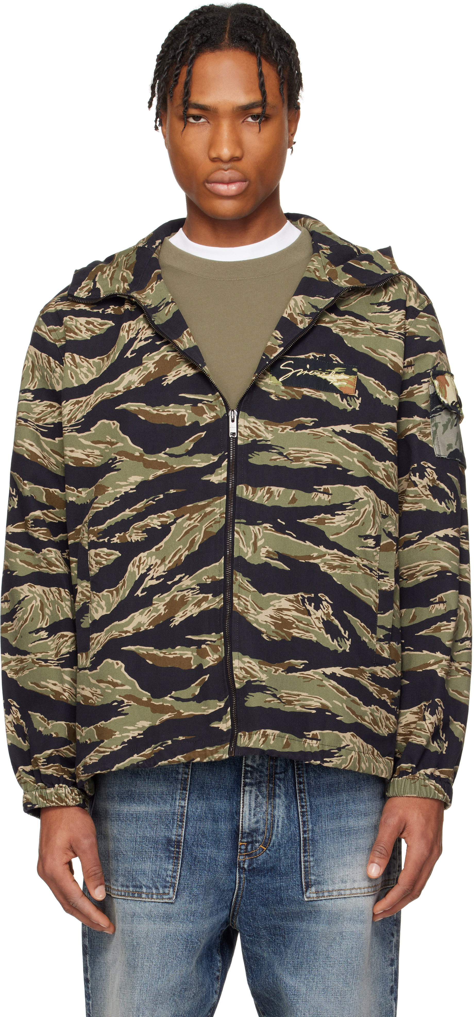 Givenchy: Black & Khaki Camo Print Windbreaker Jacket | SSENSE Givenchy: Black & Khaki Camo Print Windbreaker Jacket | SSENSE