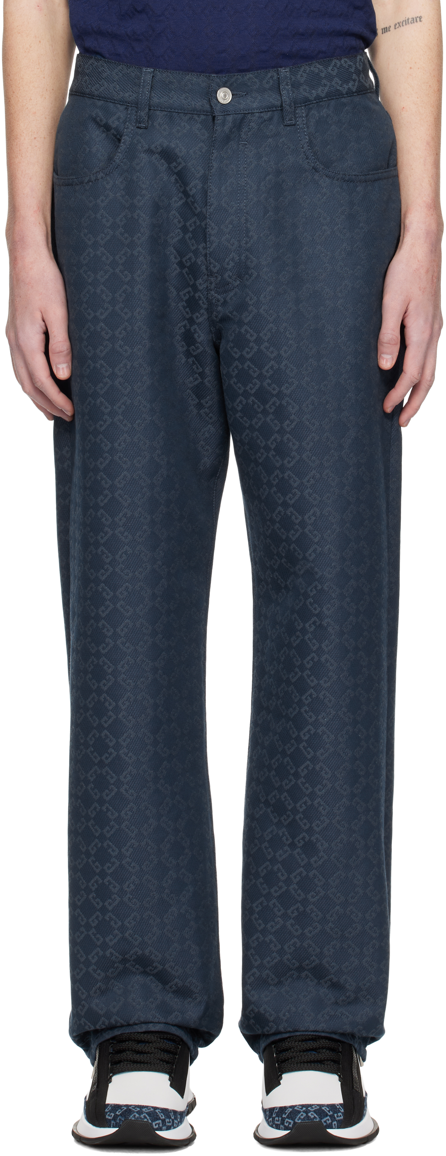 Navy Jacquard Jeans