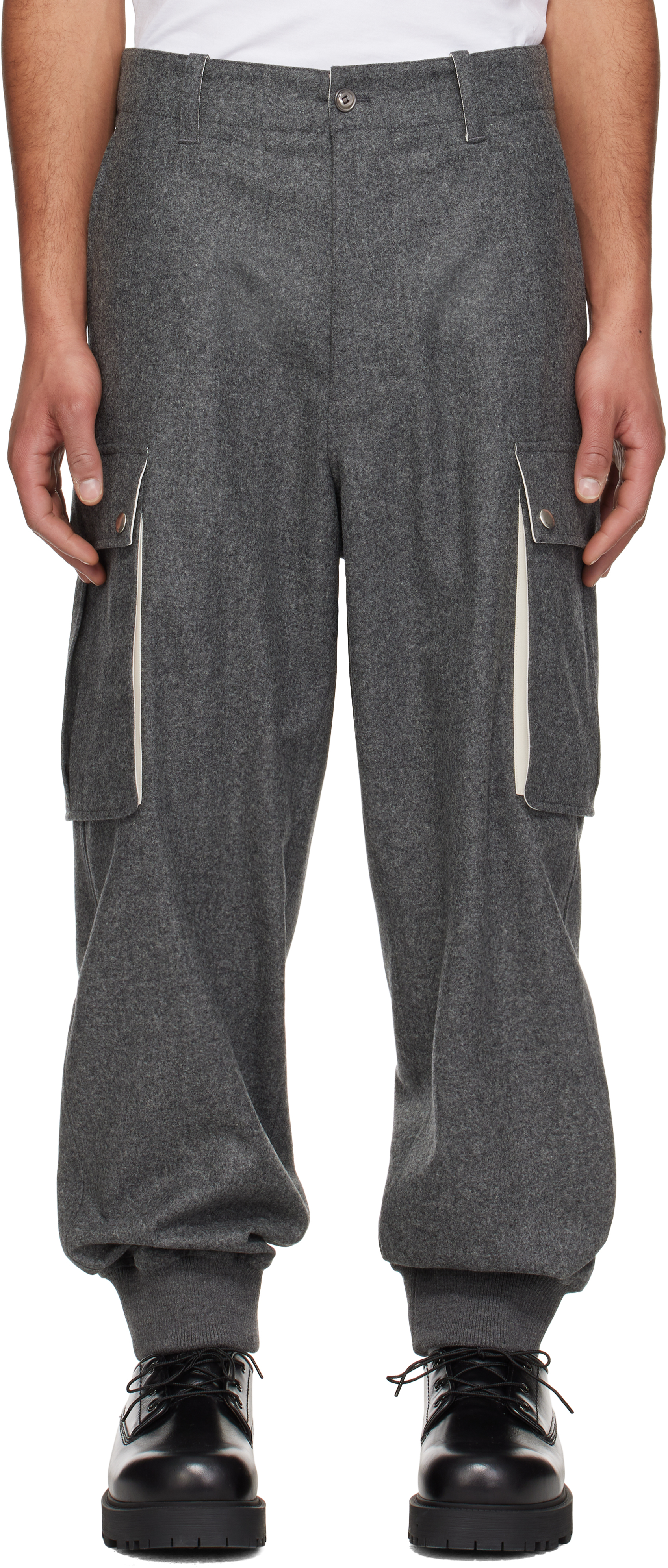 Gray Wool Cargo Pants