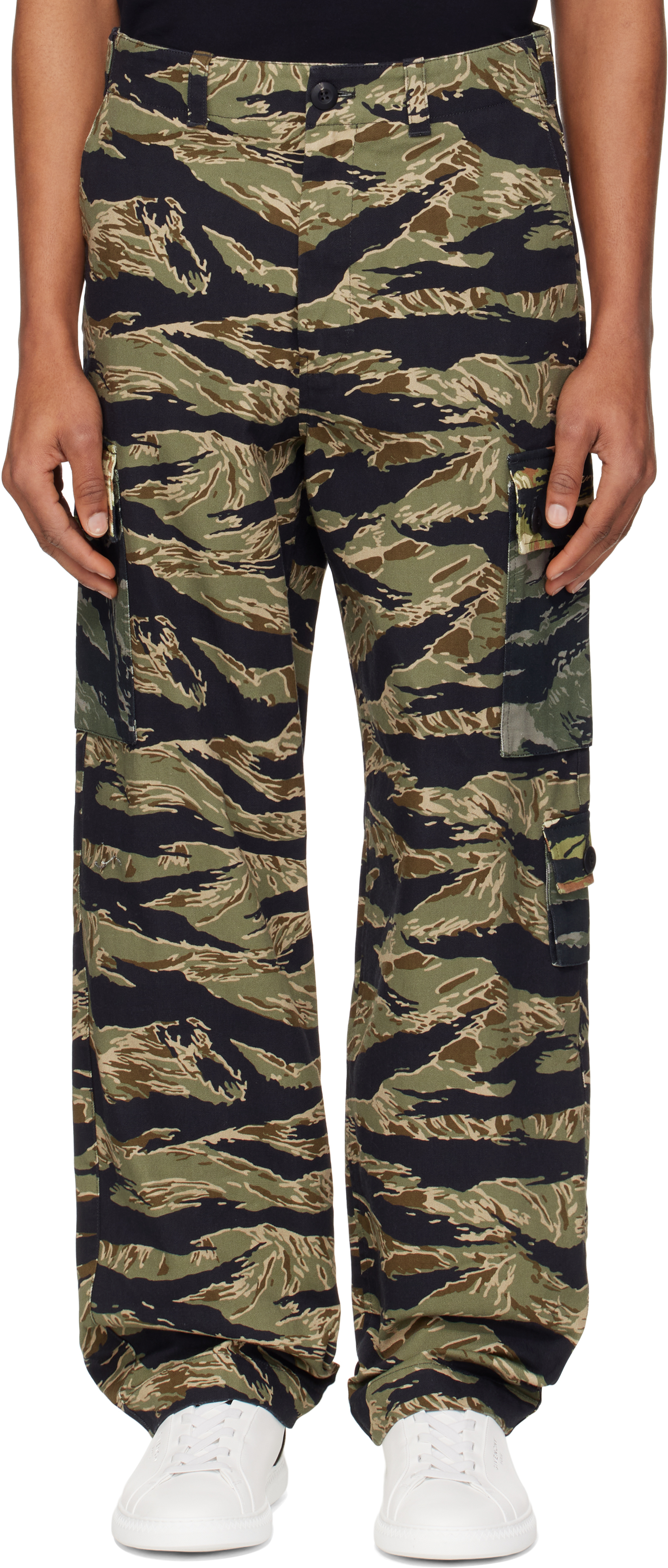 Black & Khaki Camo Print Cargo Pants