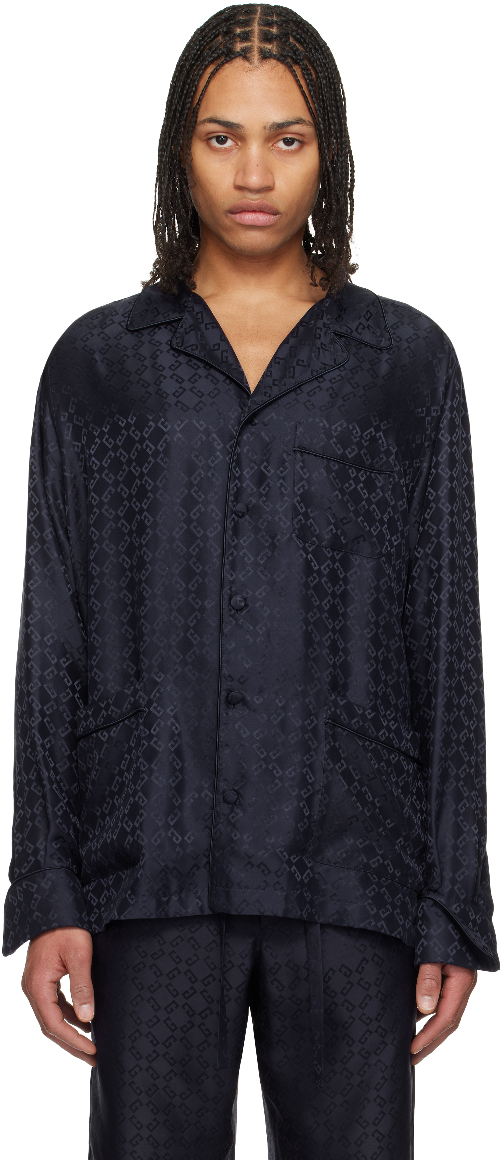 Navy Monogram 72 Jacquard Pyjama Shirt