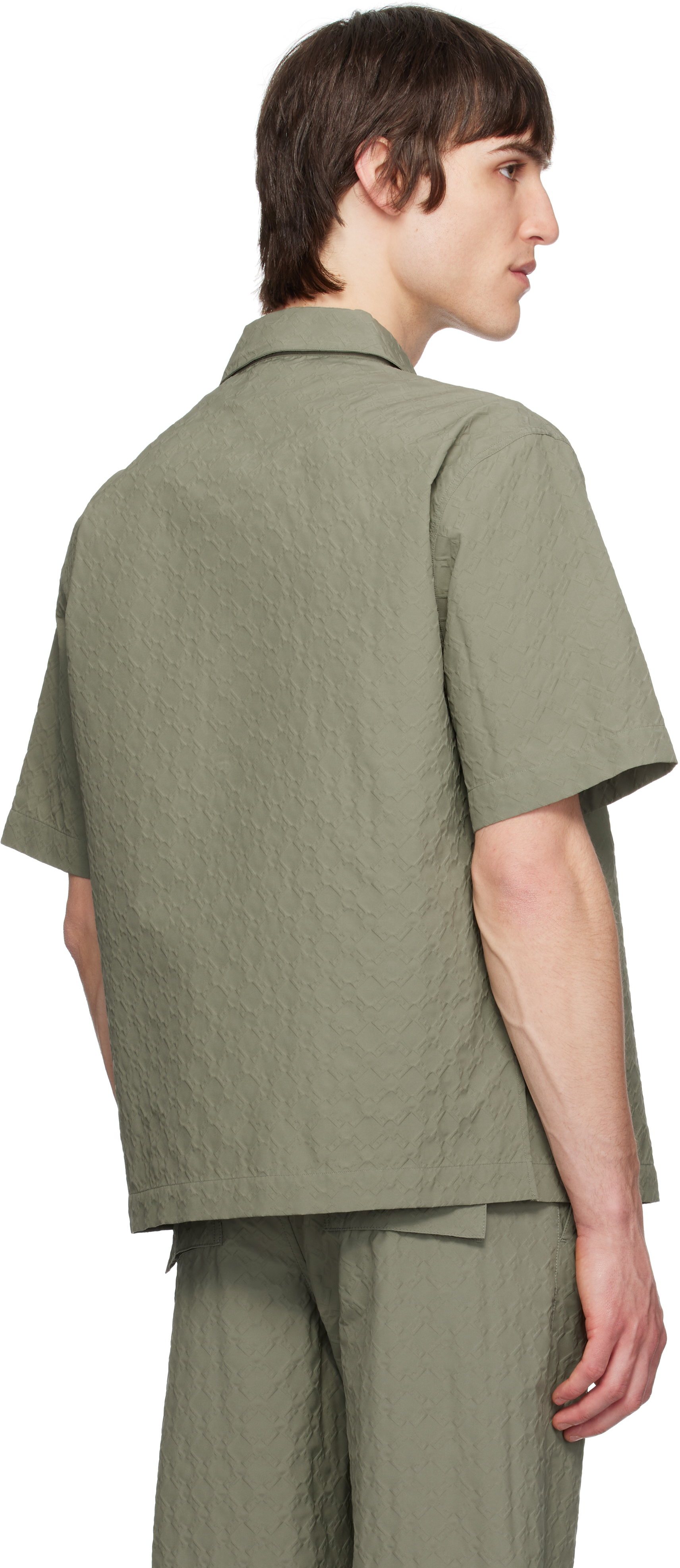 Givenchy Boxy Monogram 72 Embossed Short Sleeve Button-up Shirt In 331-almond Green