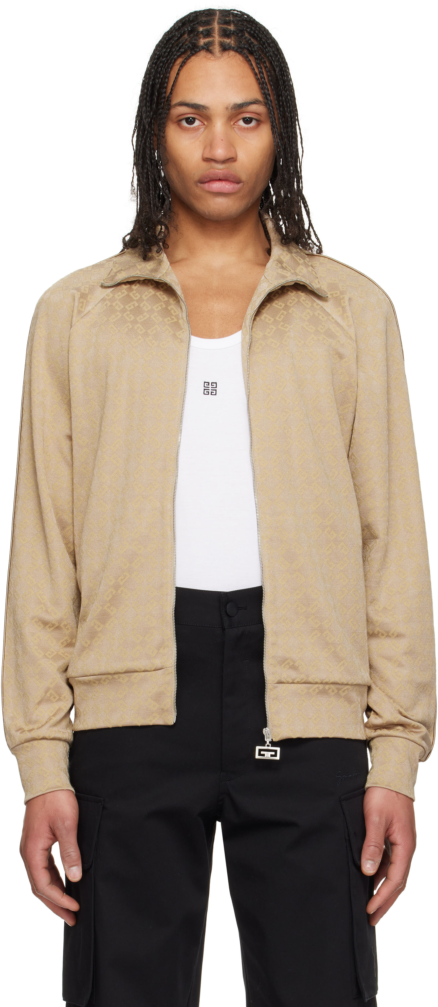 Givenchy: Beige Vintage Zipped Track Jacket | SSENSE Givenchy: Beige Vintage Zipped Track Jacket | SSENSE