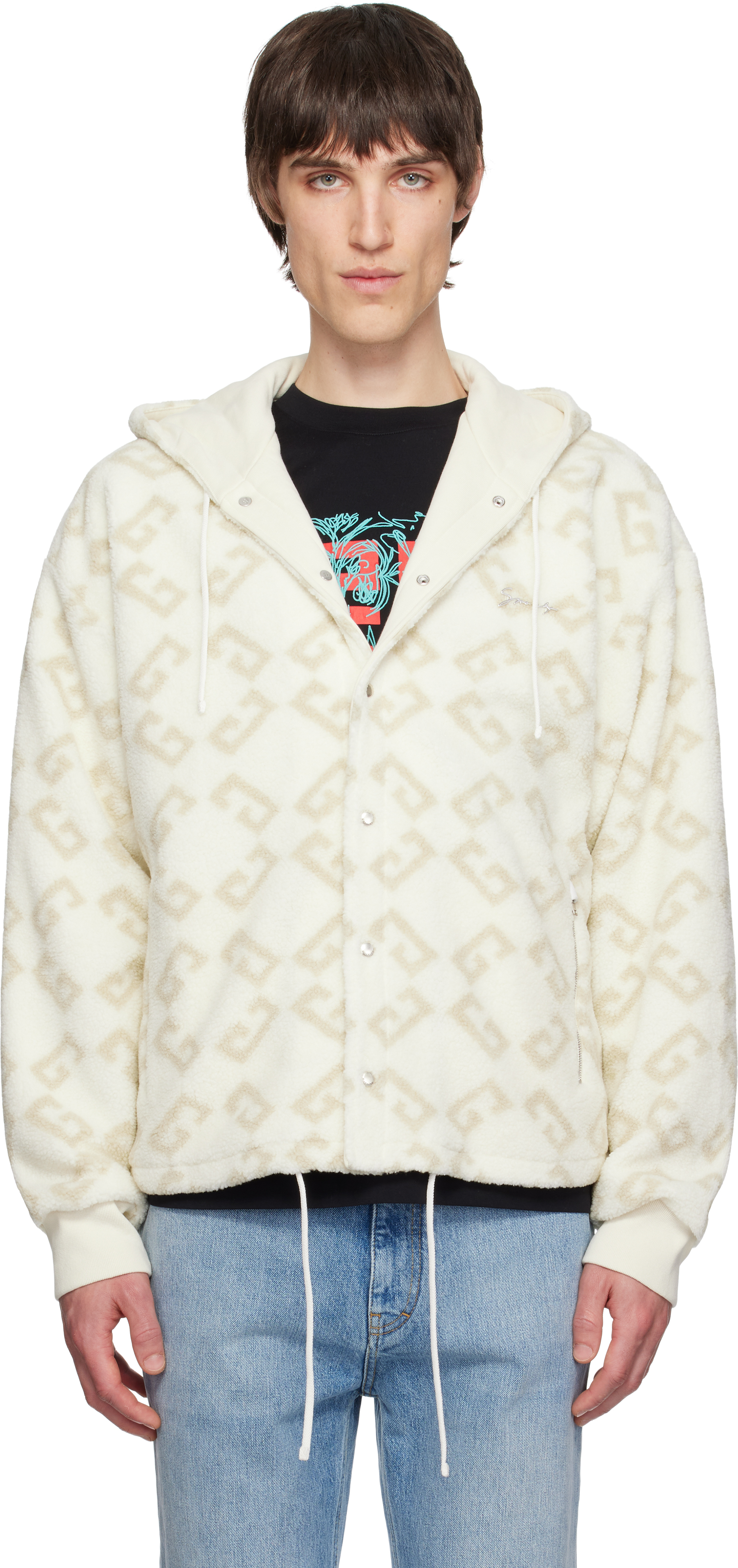 【送料&関税込】Givenchy oggetti Di Hubert Hoodie Zipped hoodie in fleece with Hubert objects print in - black