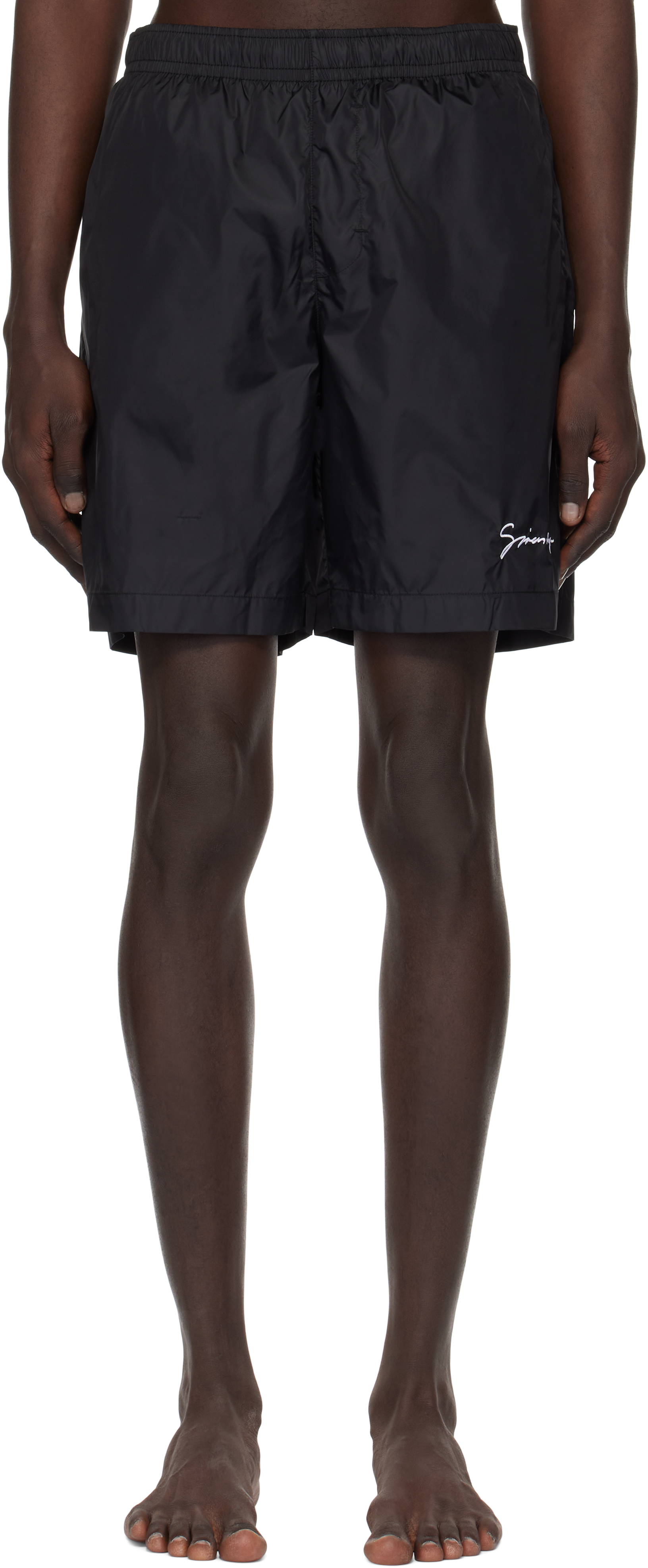 Givenchy: Black Logo Embroidery Swim Shorts | SSENSE