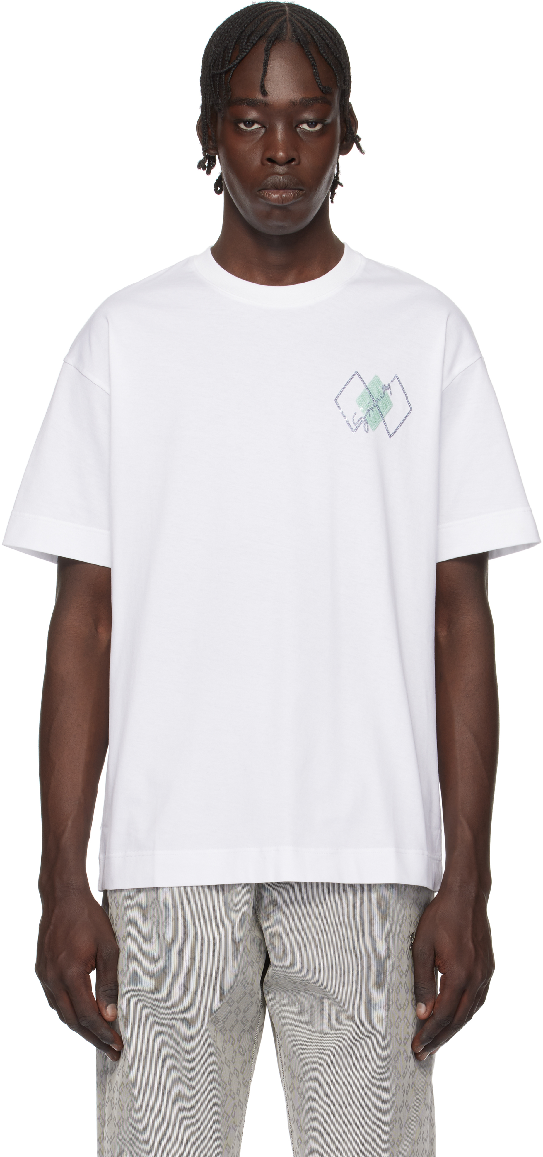 Givenchy White Sequins Argyle Pattern T-shirt In 100-white