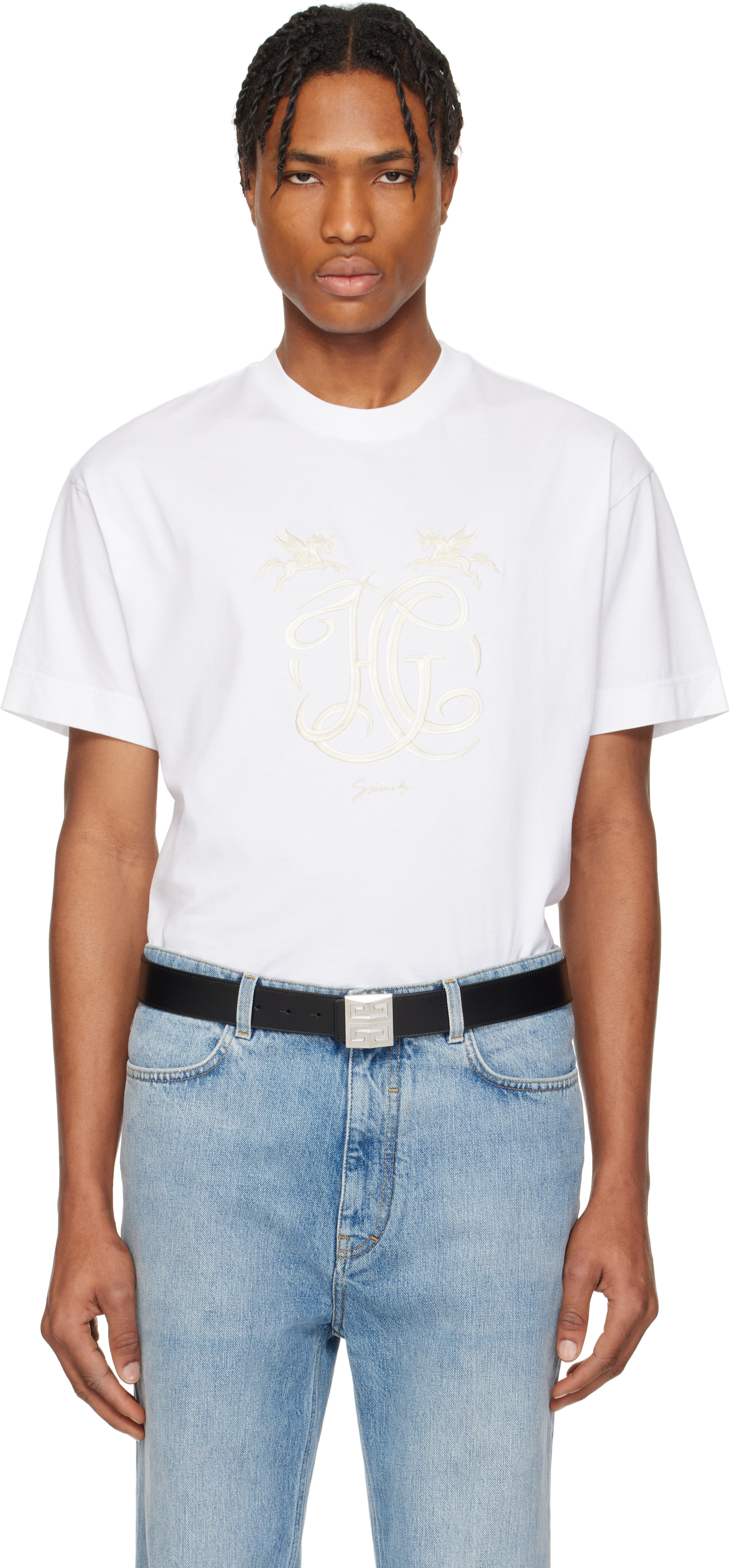 【関税込み】Givenchy ホワイト 'HG' Embroidery Tシャツ Givenchy: ホワイト 'HG' Embroidery Tシャツ | SSENSE 日本