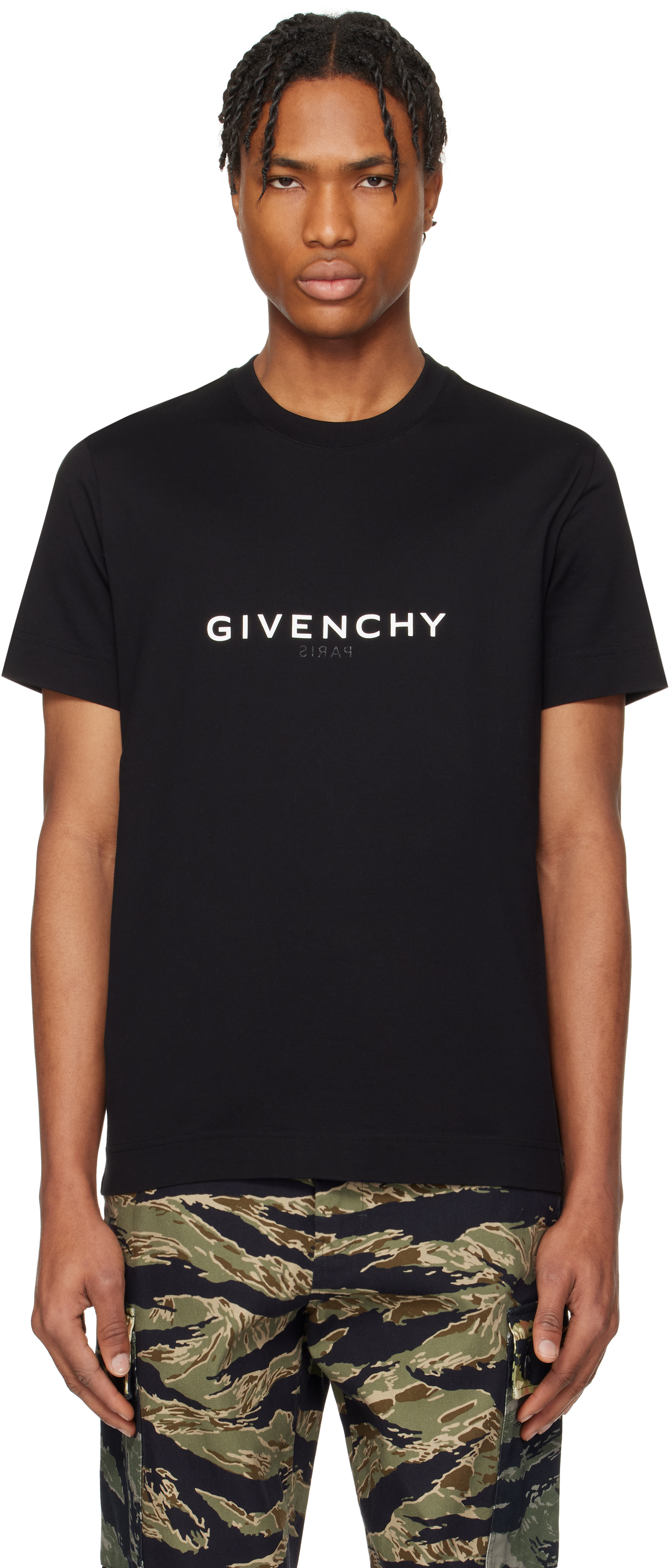 【GIVENCHY】23SS GIVENCHYリバース スリムTシャツ Givenchyのブラック 'GIVENCHY' Reverse スリムフィットTシャツ