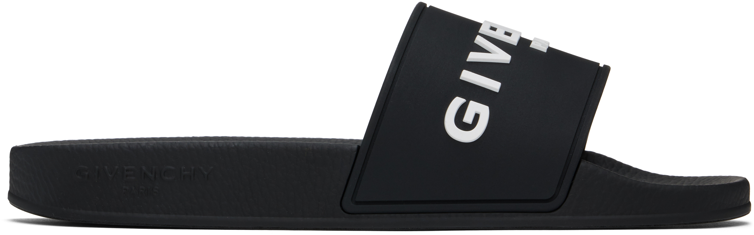 【関税込み】Givenchy ブラック ラバー プールスライド Givenchy: ブラック ラバー プールスライド | SSENSE 日本