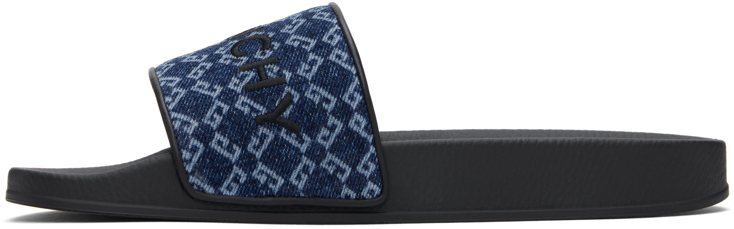 Givenchy Slide Flat Mules In Monogram 72 Denim In 401-dark Blue