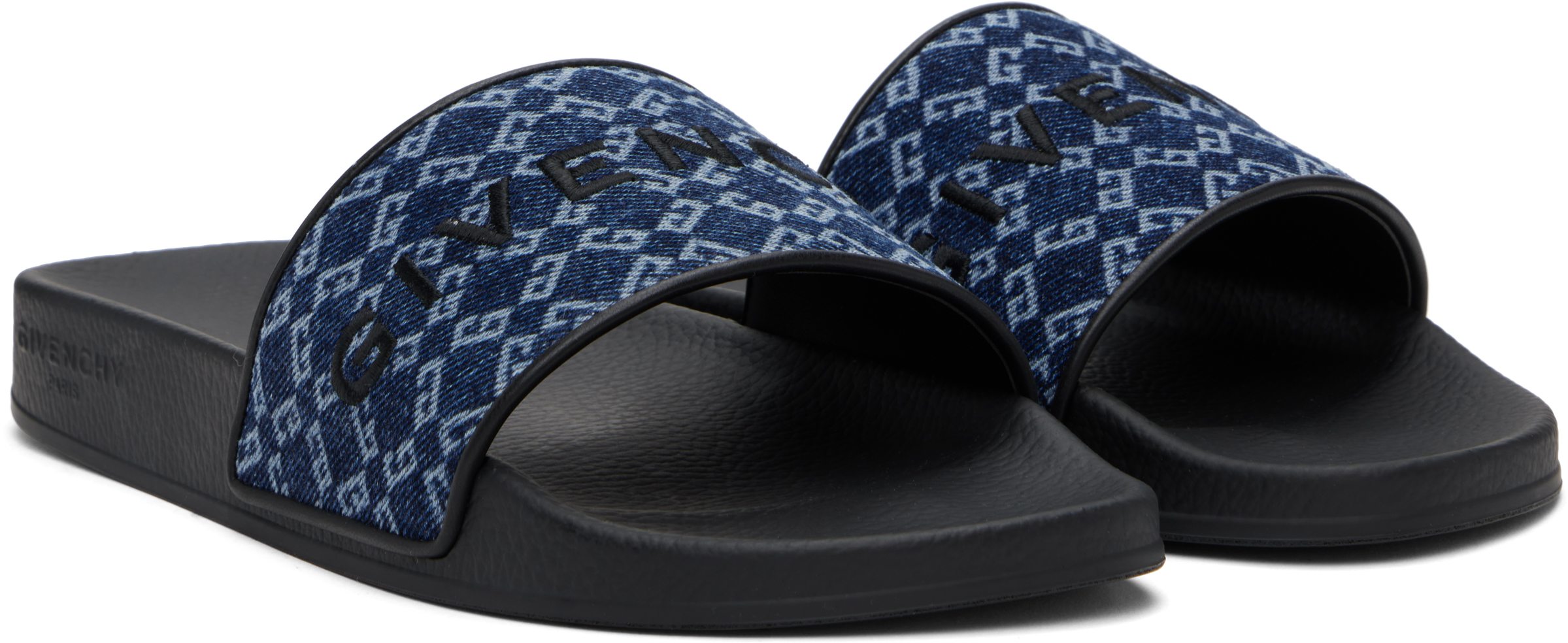 Givenchy Slide Flat Mules In Monogram 72 Denim In 401-dark Blue