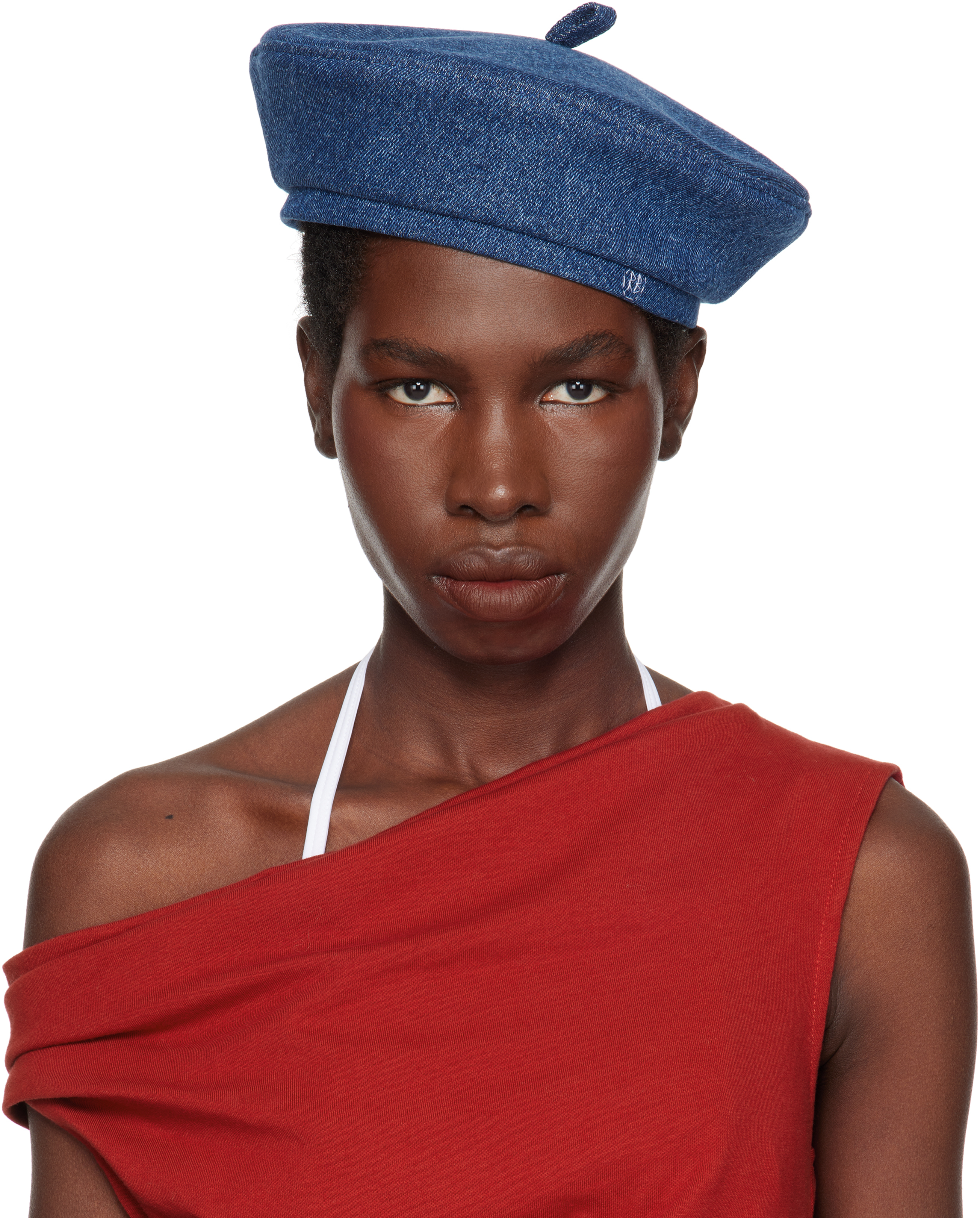 Blue Logo-Embroidered Denim Beret