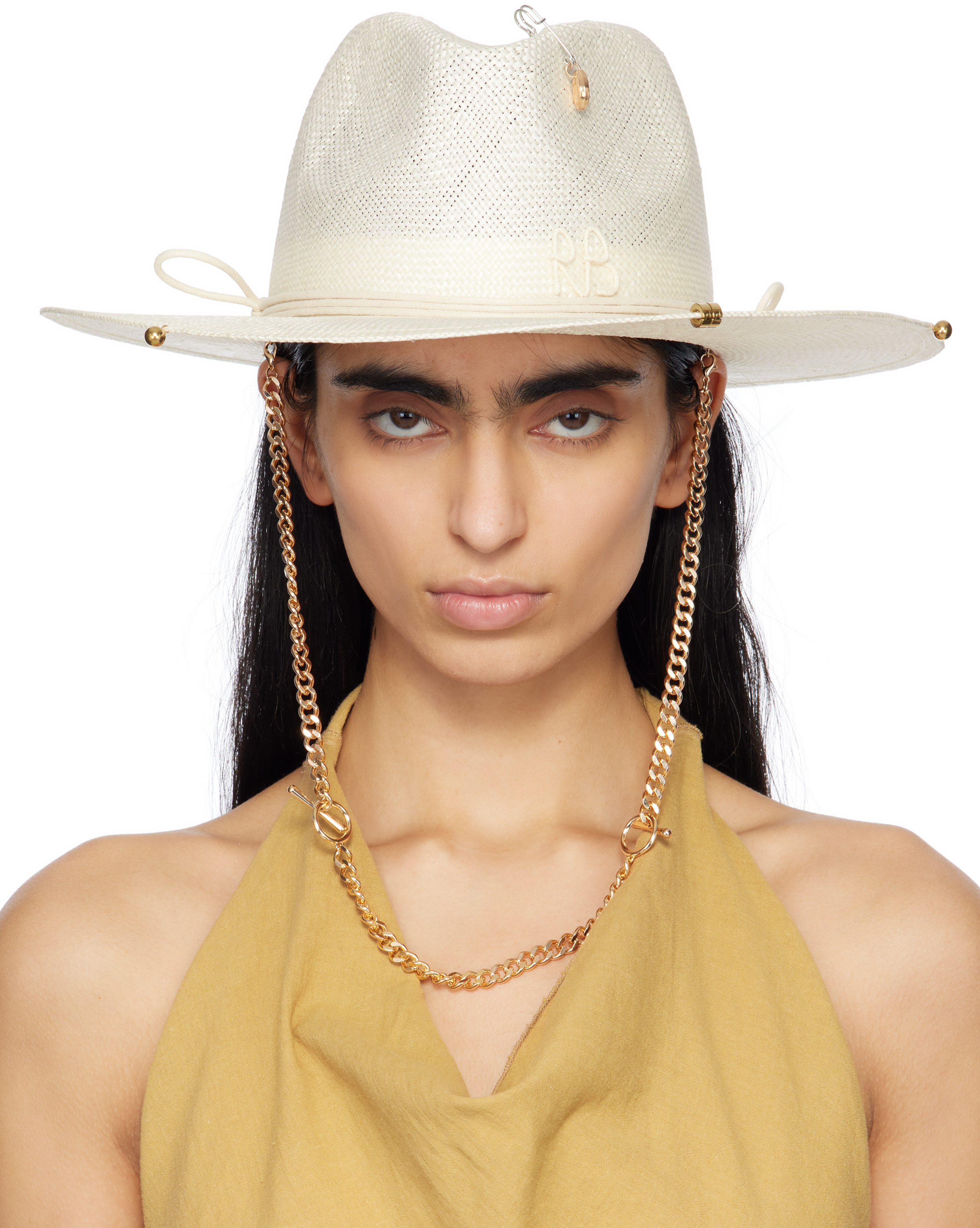 Off-White Chain Strap Straw Fedora by Ruslan Baginskiy on Sale