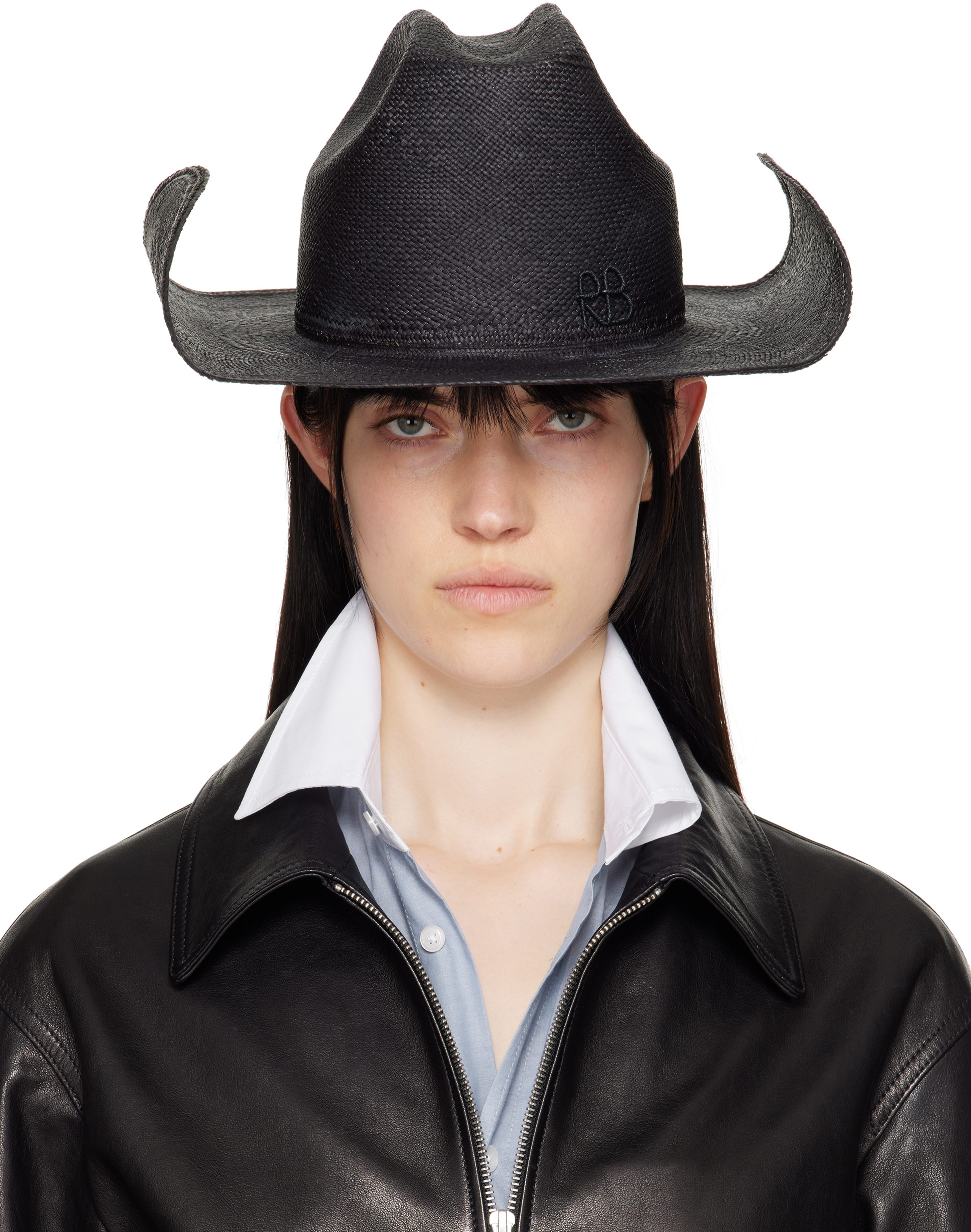 Black Logo Embellished Cowboy Beach Hat