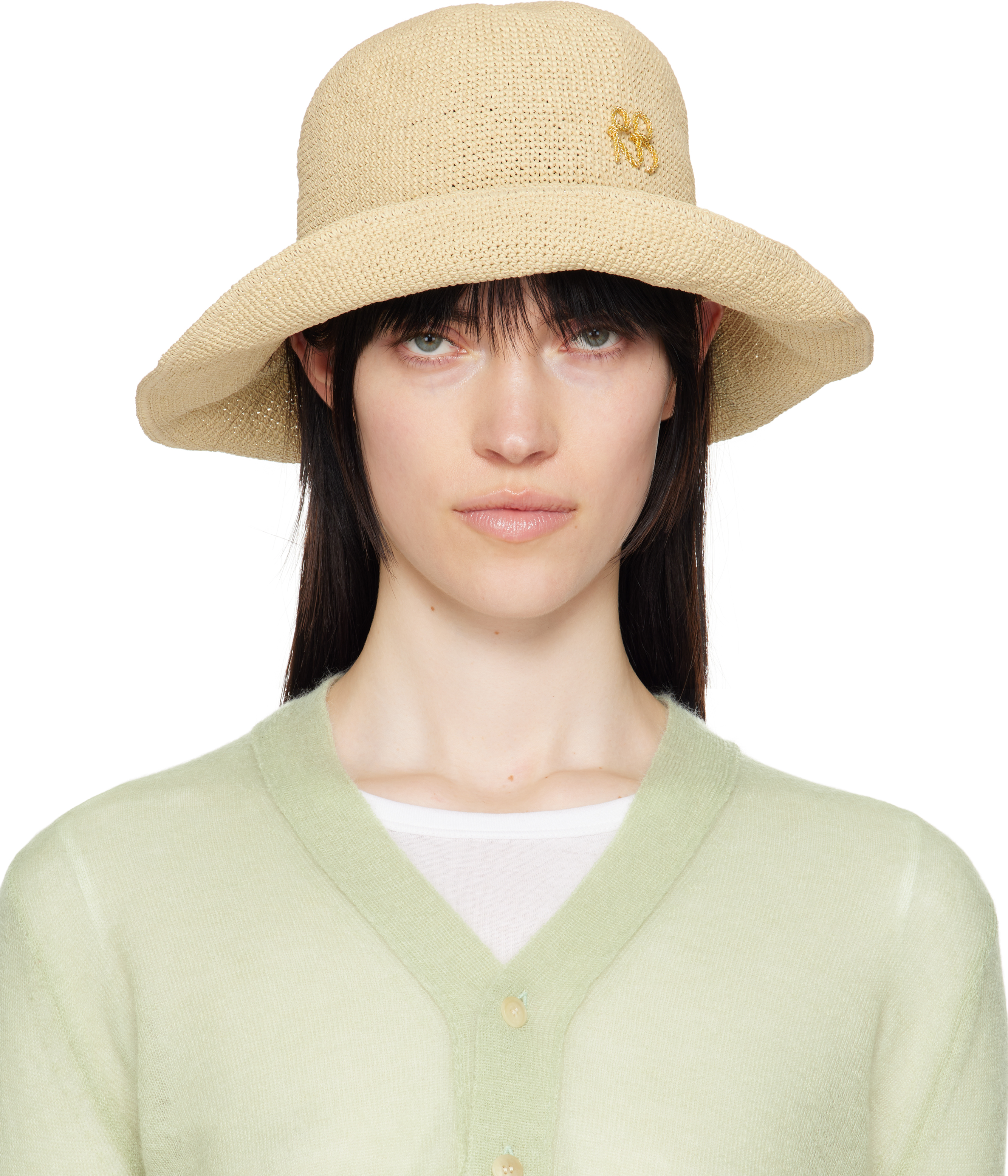 Beige Monogram-Embellished Bucket Hat