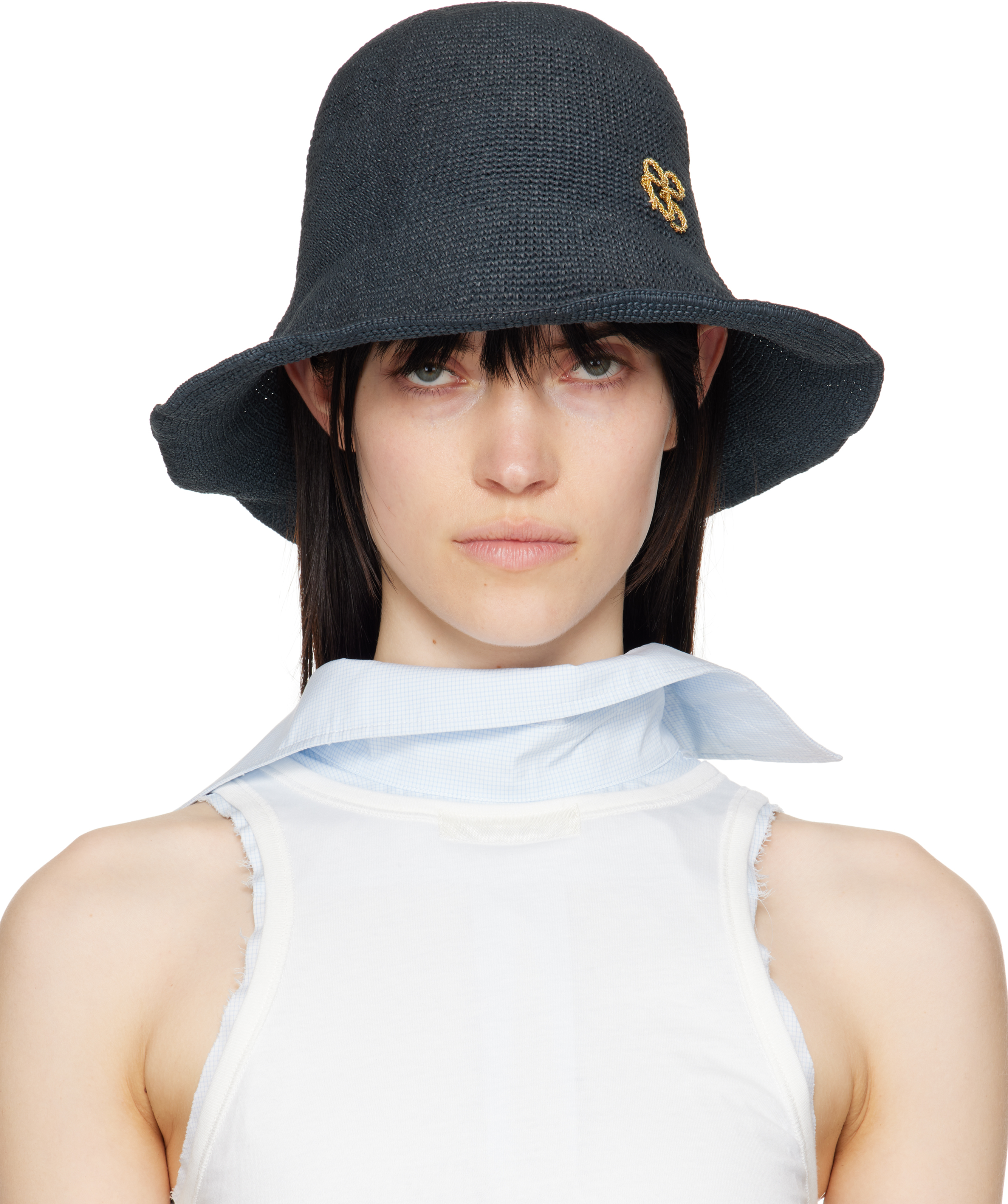 Black Monogram-Embellished Bucket Hat