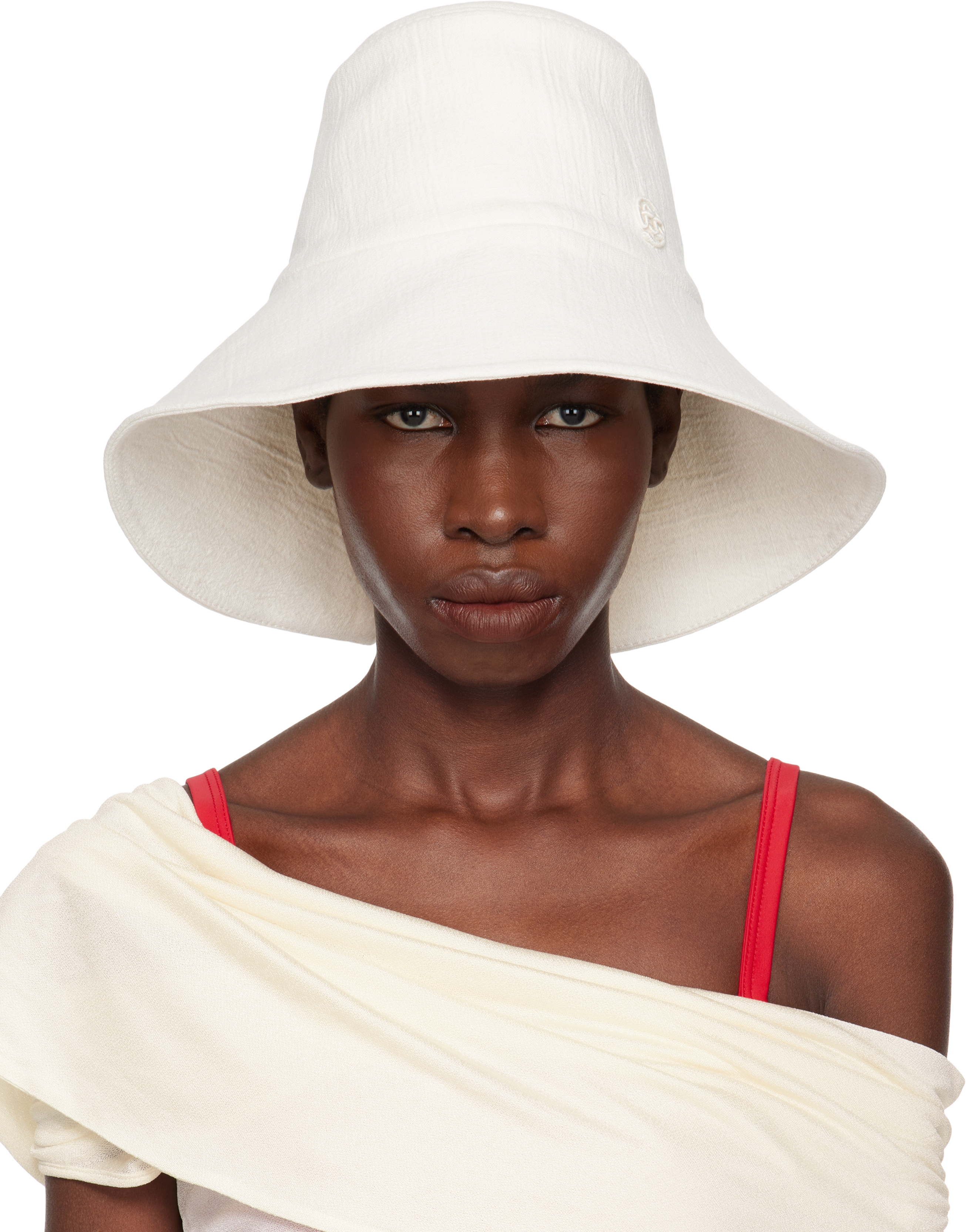 Off-White Embellished Bow Ties Linen-Blend Bucket Hat