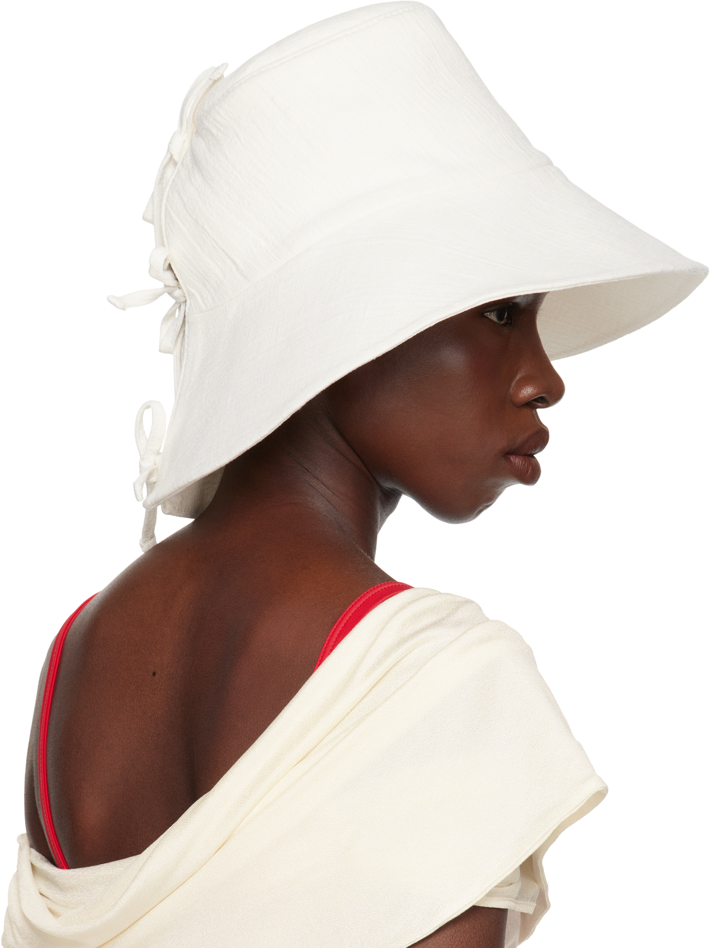 Off-White Embellished Bow Ties Linen-Blend Bucket Hat