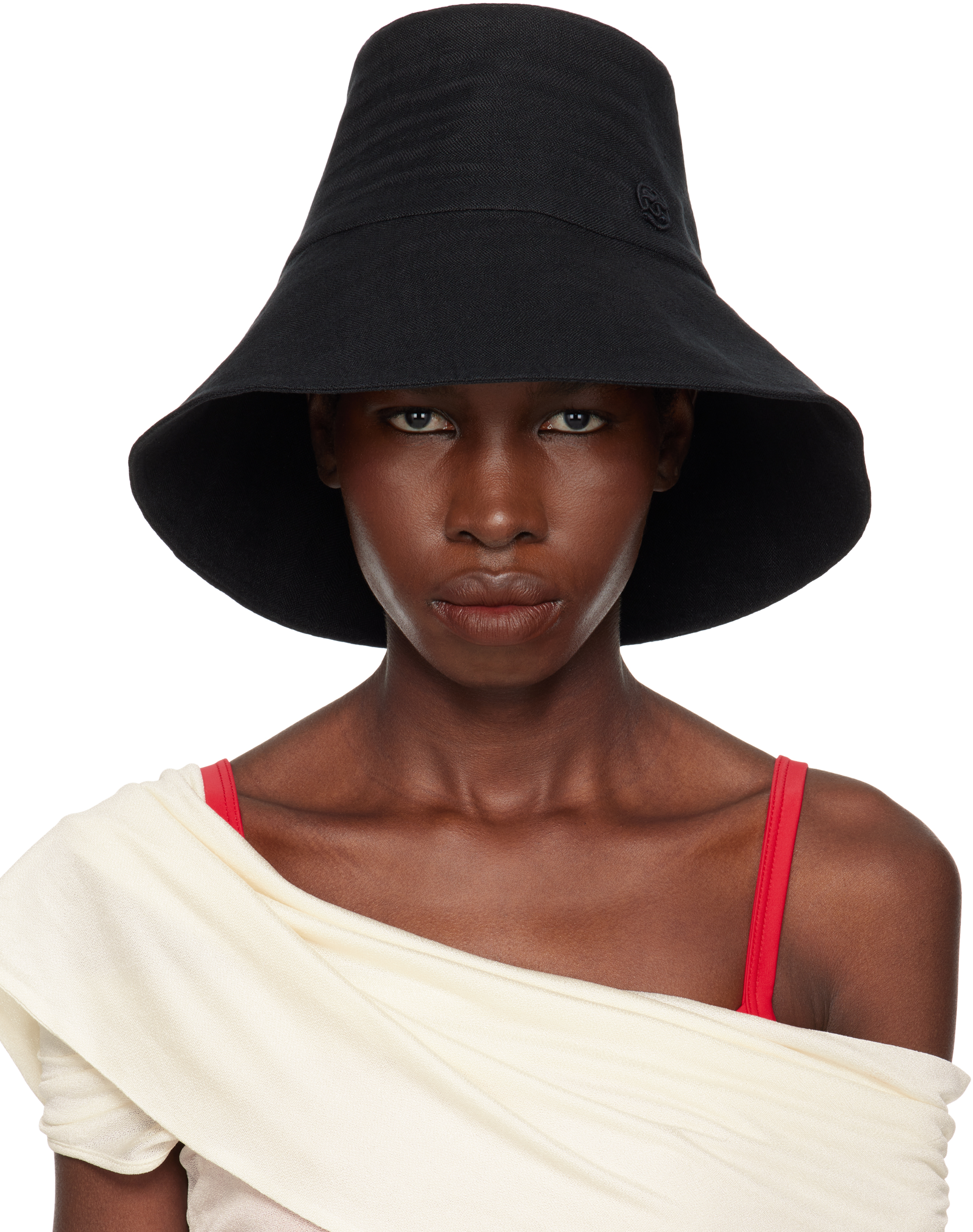 Black Embellished Bow Tie Bucket Hat