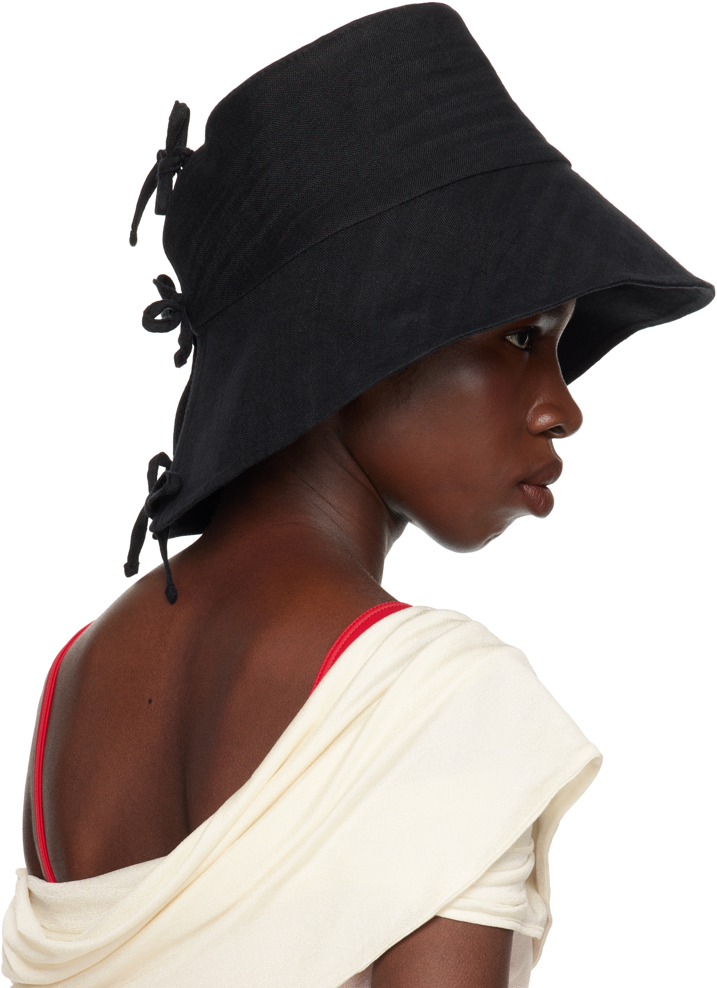 Black Embellished Bow Tie Bucket Hat