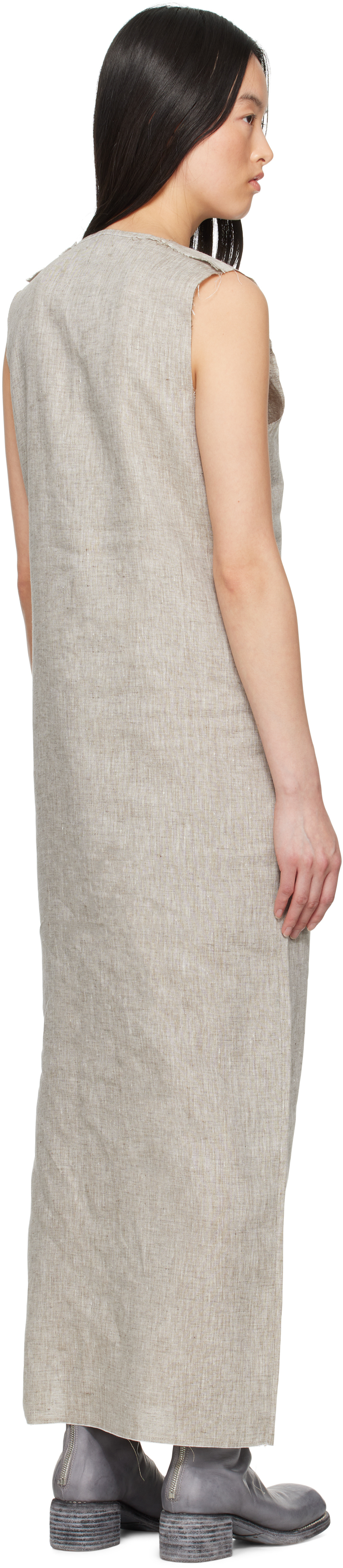 Gabriela Coll Garments Gray No.61 Linen V-neck Midi Thatdress In 52 - Grey Melange
