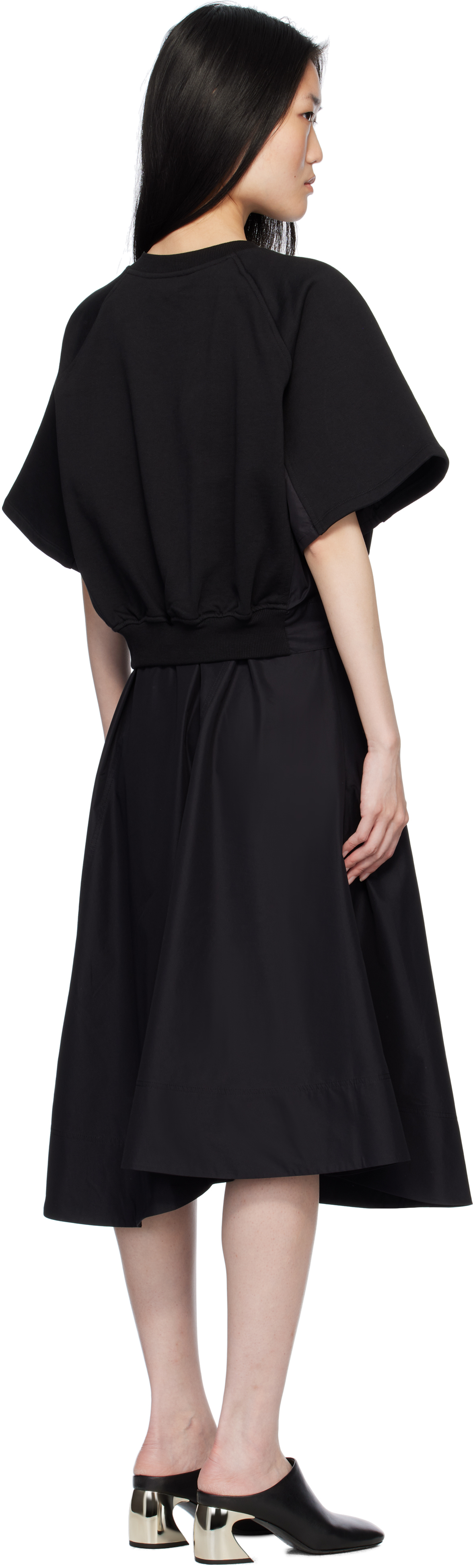 3.1 Phillip Lim Black Short Sleeve French Terry Combo Midi Dress In Black