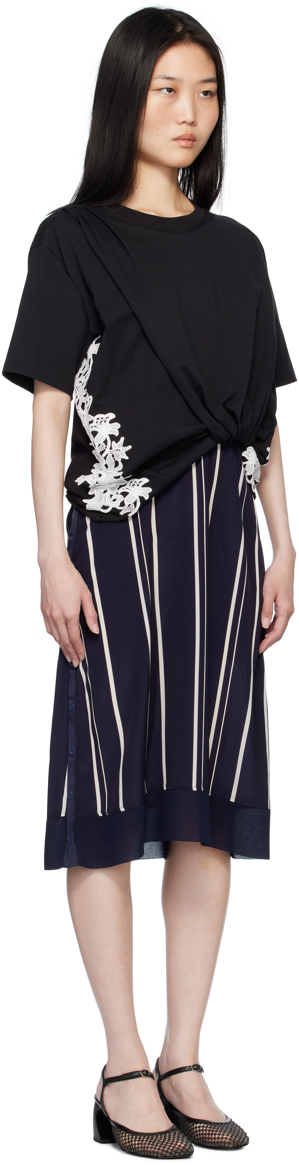 3.1 Phillip Lim Black & Navy Draped T-shirt Slip Combo Midi Dress In Black-midnight Multi