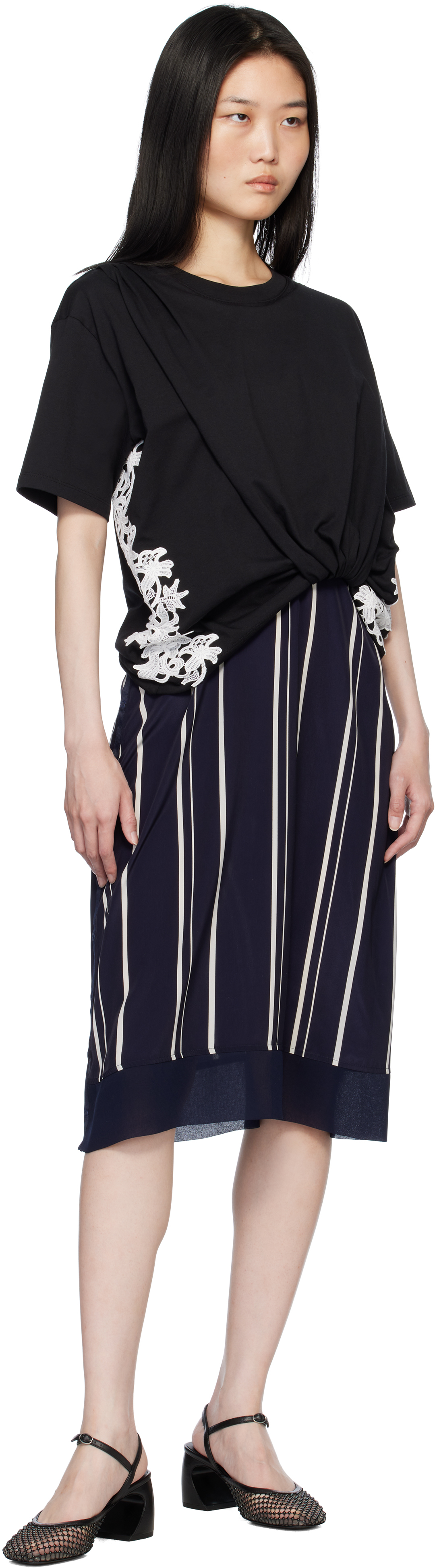 3.1 Phillip Lim Black & Navy Draped T-shirt Slip Combo Midi Dress In Black-midnight Multi