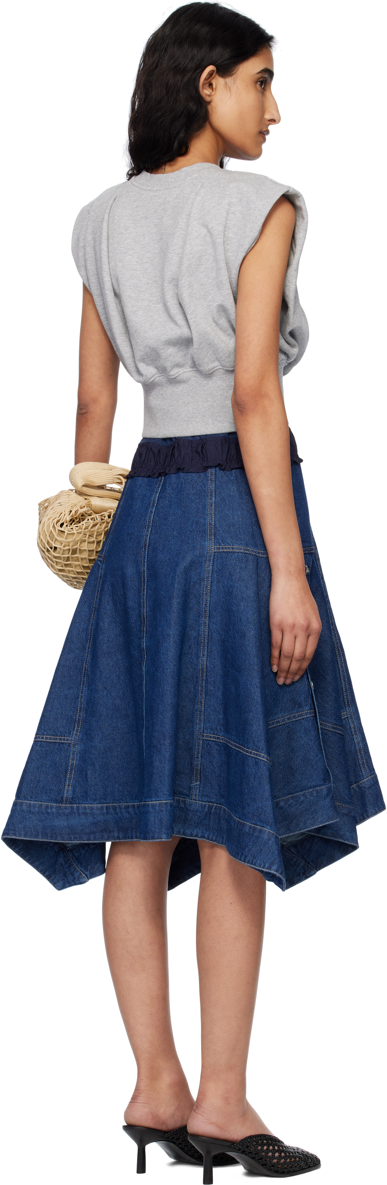 3.1 Phillip Lim Gray & Navy French Terry Denim Combo Top & Midi Dress Set In Md Heather Grey-indi