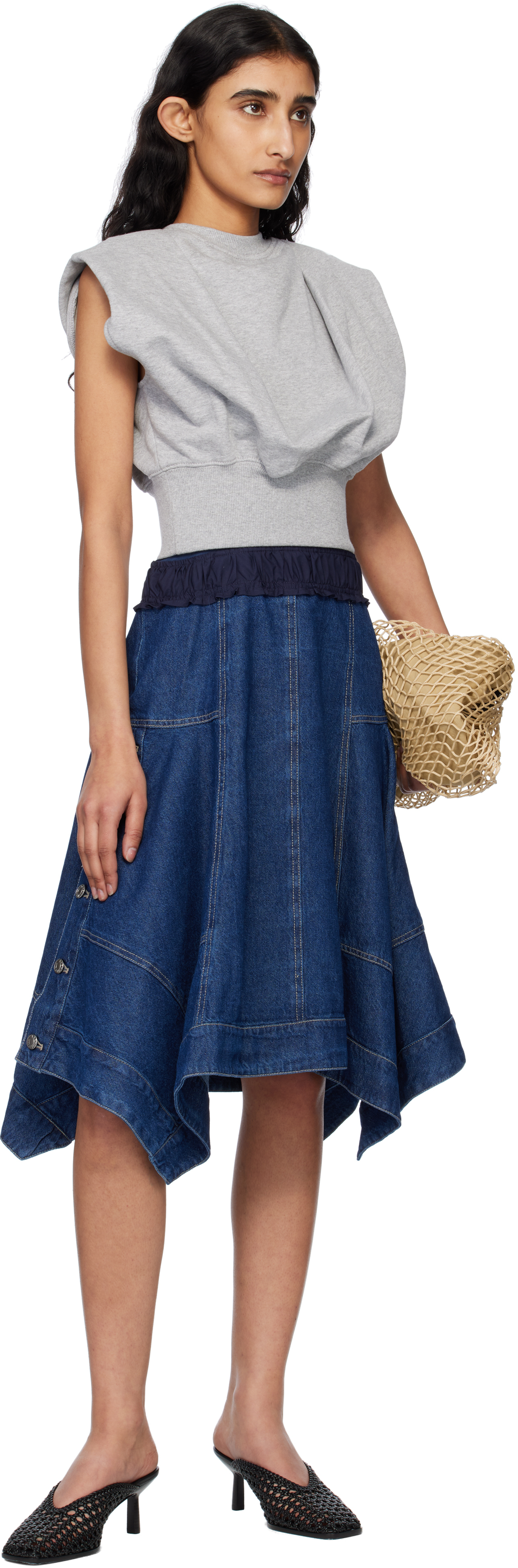 3.1 Phillip Lim Gray & Navy French Terry Denim Combo Top & Midi Dress Set In Md Heather Grey-indi