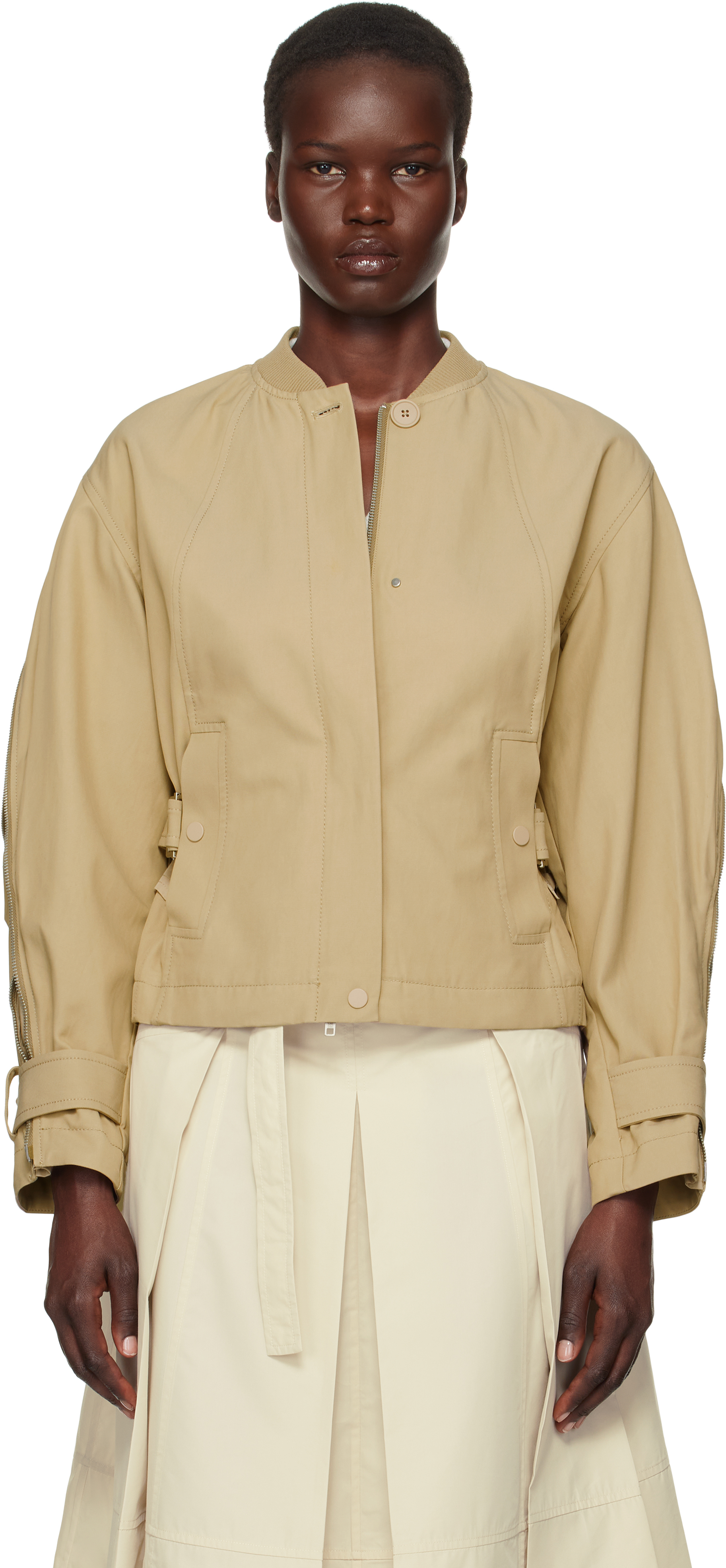 Khaki Zip Cocoon Back Bomber Jacket