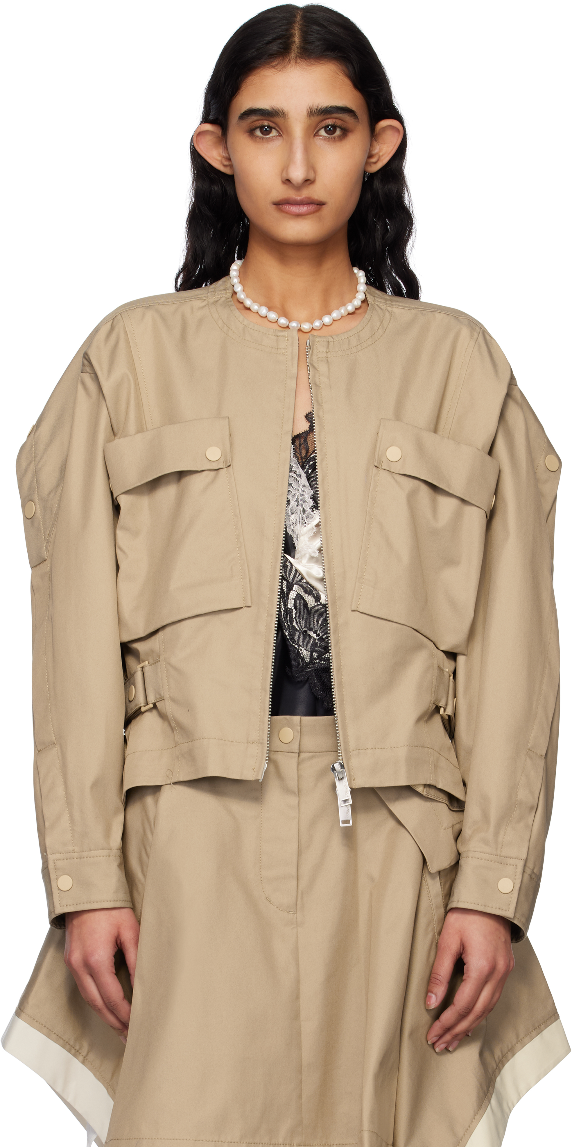 Khaki Cargo Flounce Hem Jacket