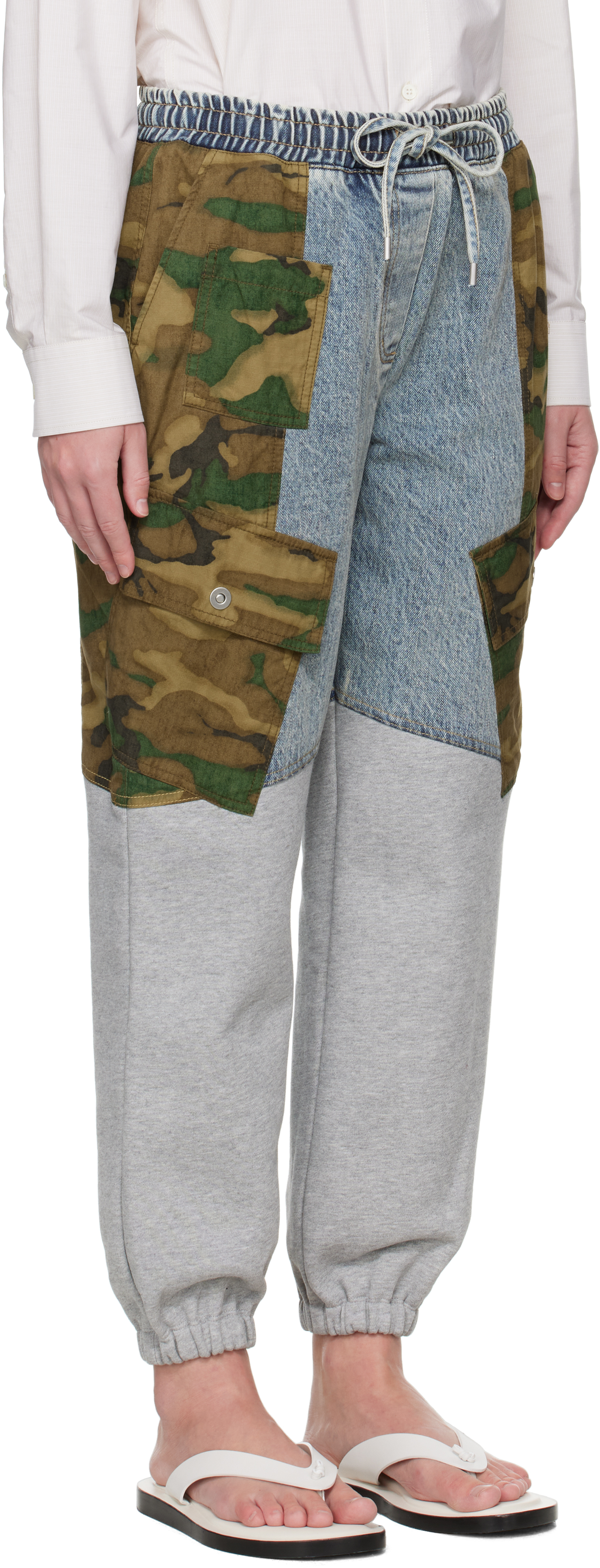 Shop 3.1 Phillip Lim Blue & Gray Patchwork Camo Jogger Denim Cargo Pants