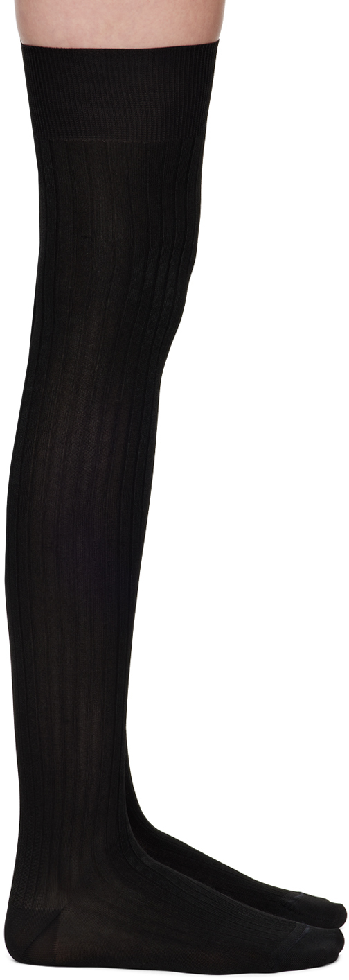 Shop Swedish Stockings Black Ella Rib Over-knee Socks