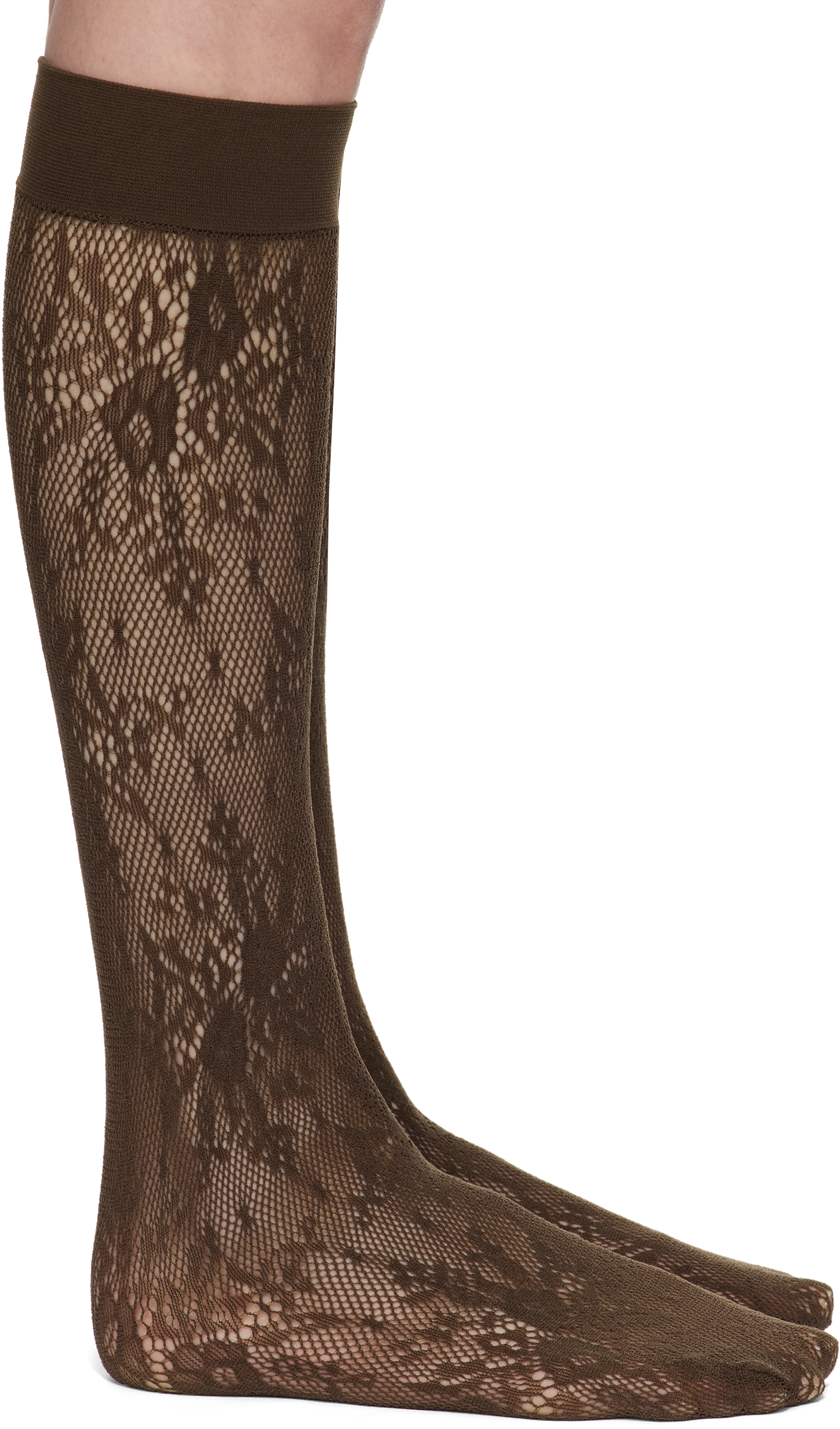 Brown Rosa Lace Knee-Highs Socks