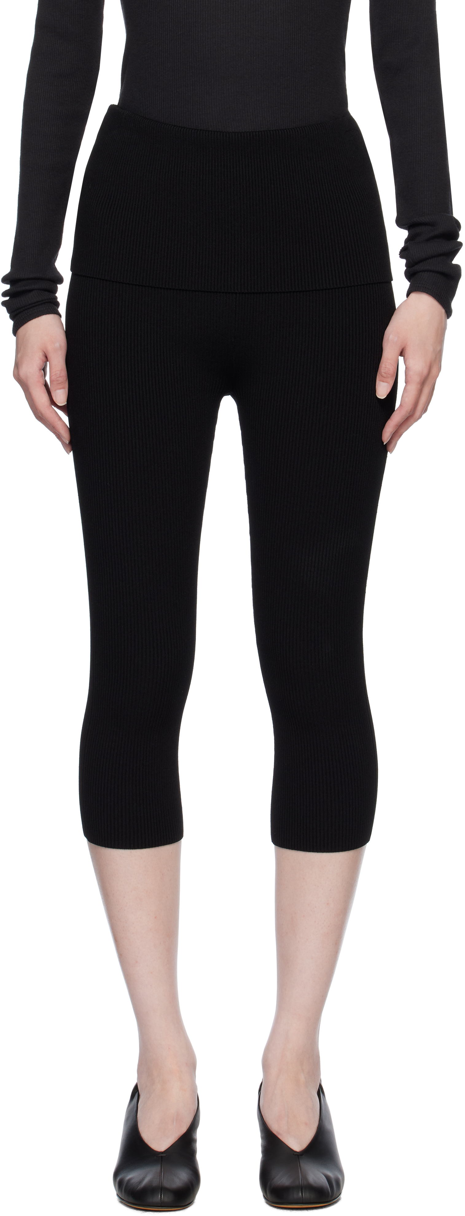 Black Compact Rib Capris Leggings