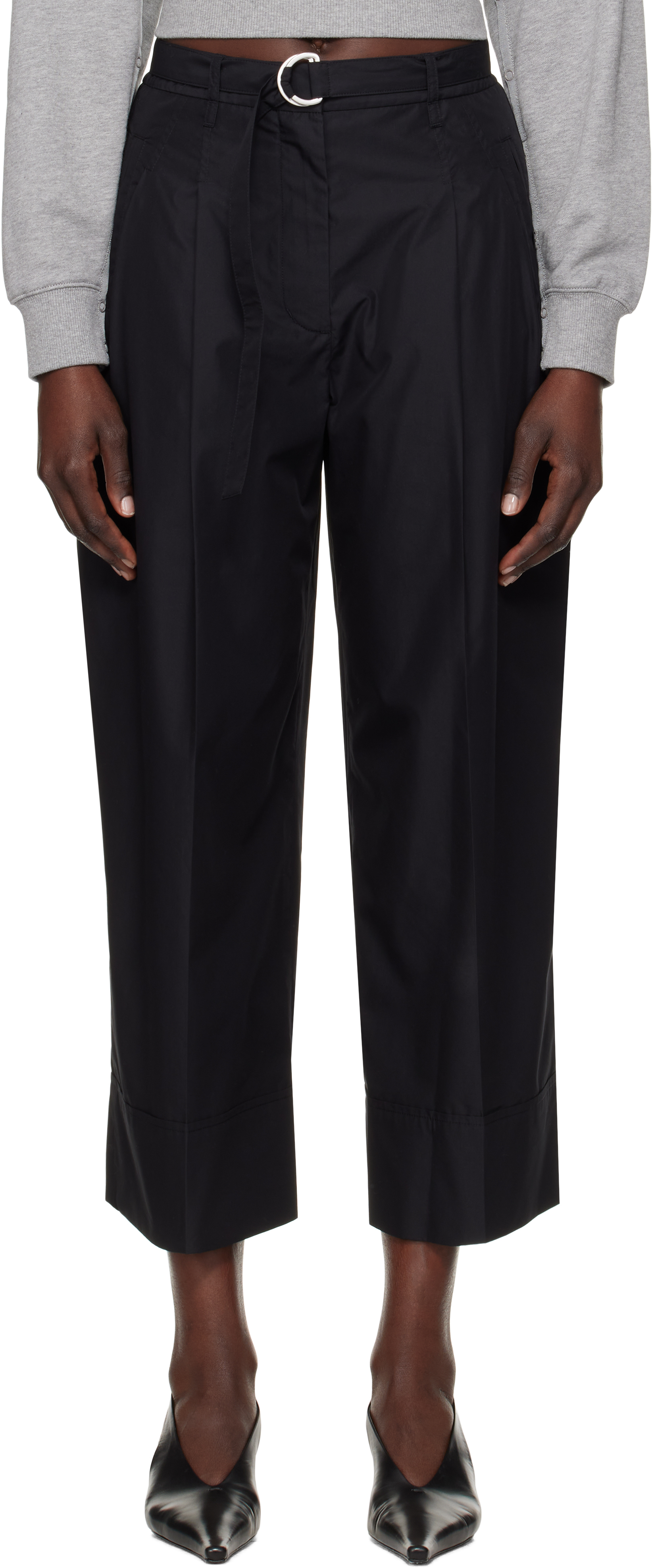 Off-White Double Pleat Wide Cropped Trousers