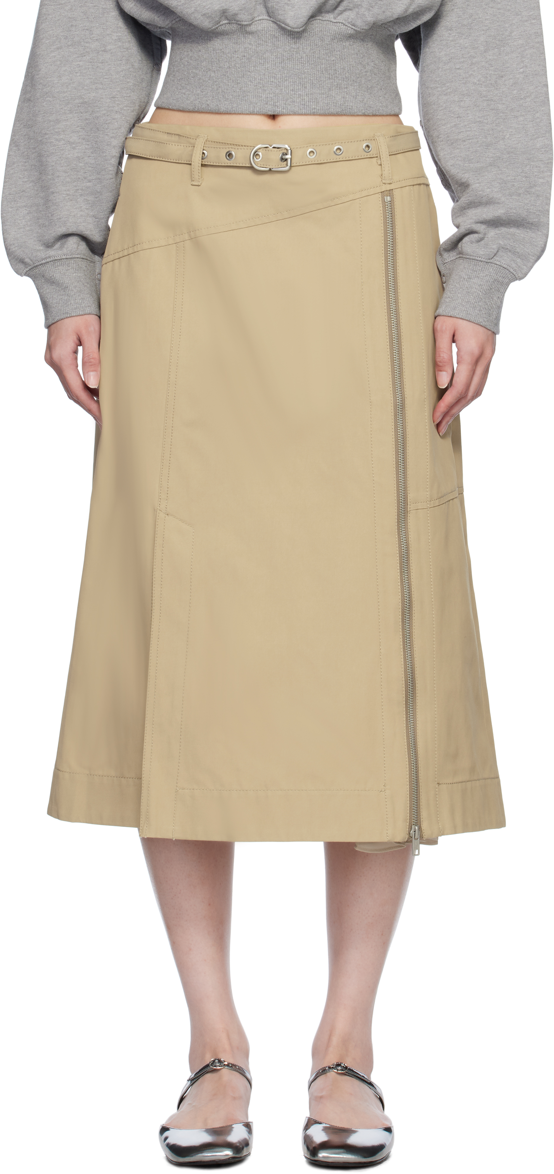 Beige Utility Midi Skirt