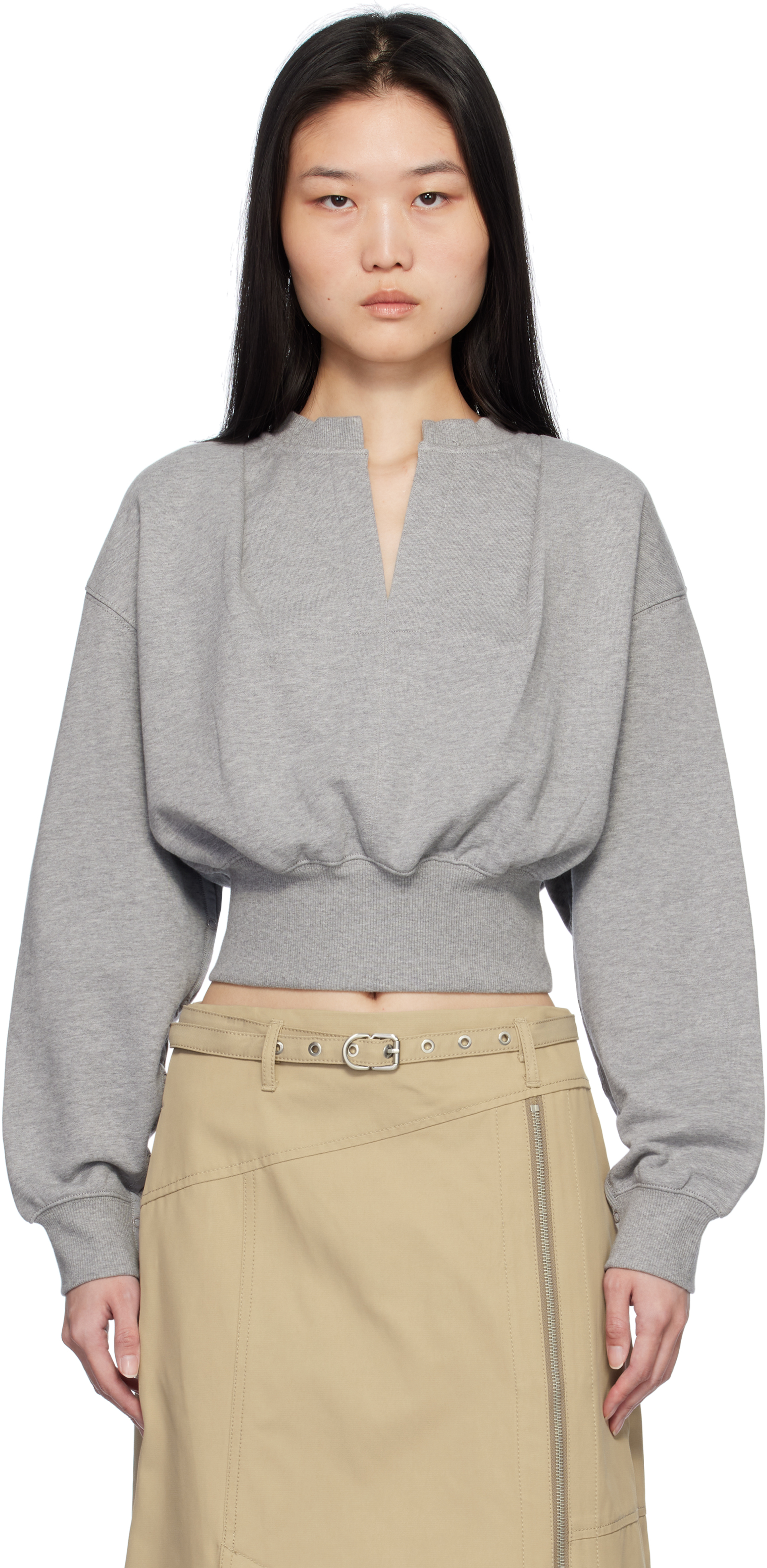 Gray Long Sleeve Cropped Sweatshirt