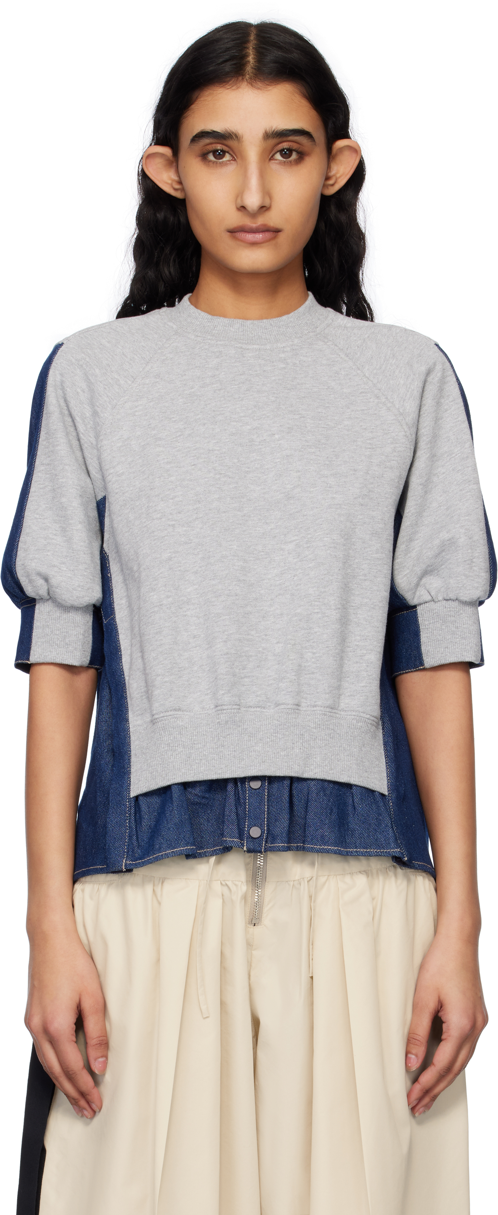 Gray & Navy French Terry Denim Combo Sweatshirt