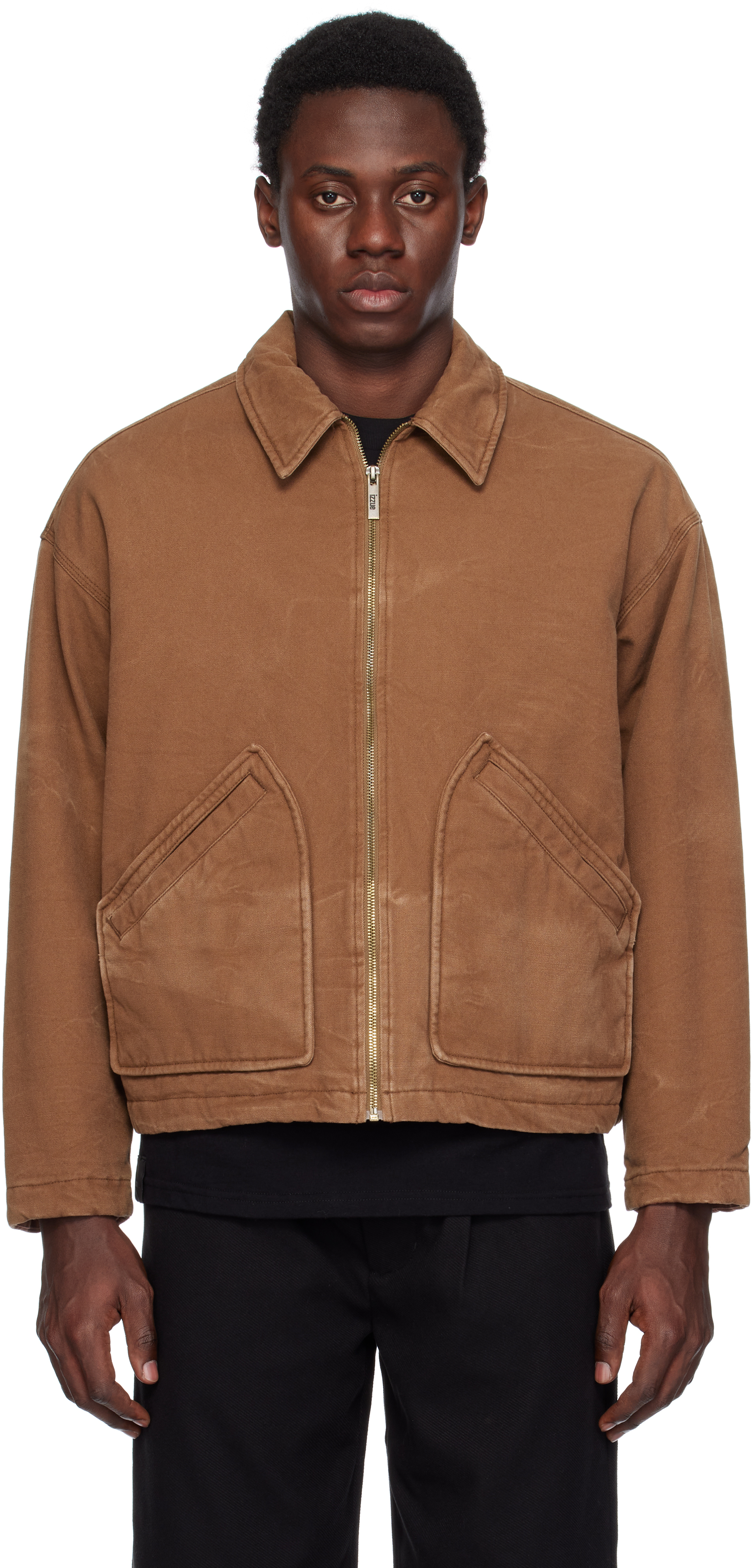 Brown Washed Zip-Up Jacket