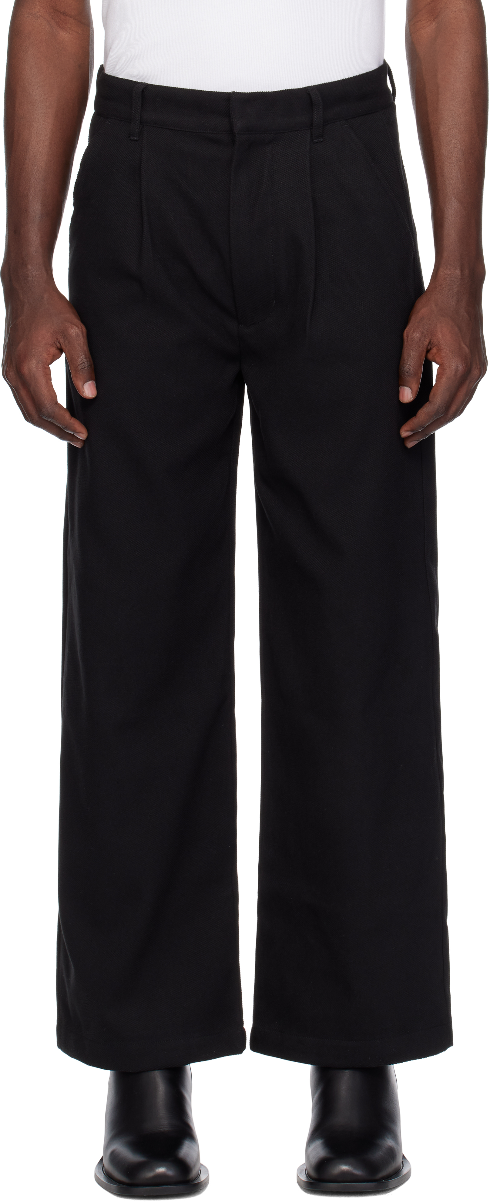 Black Relaxed Fit Twill Pants