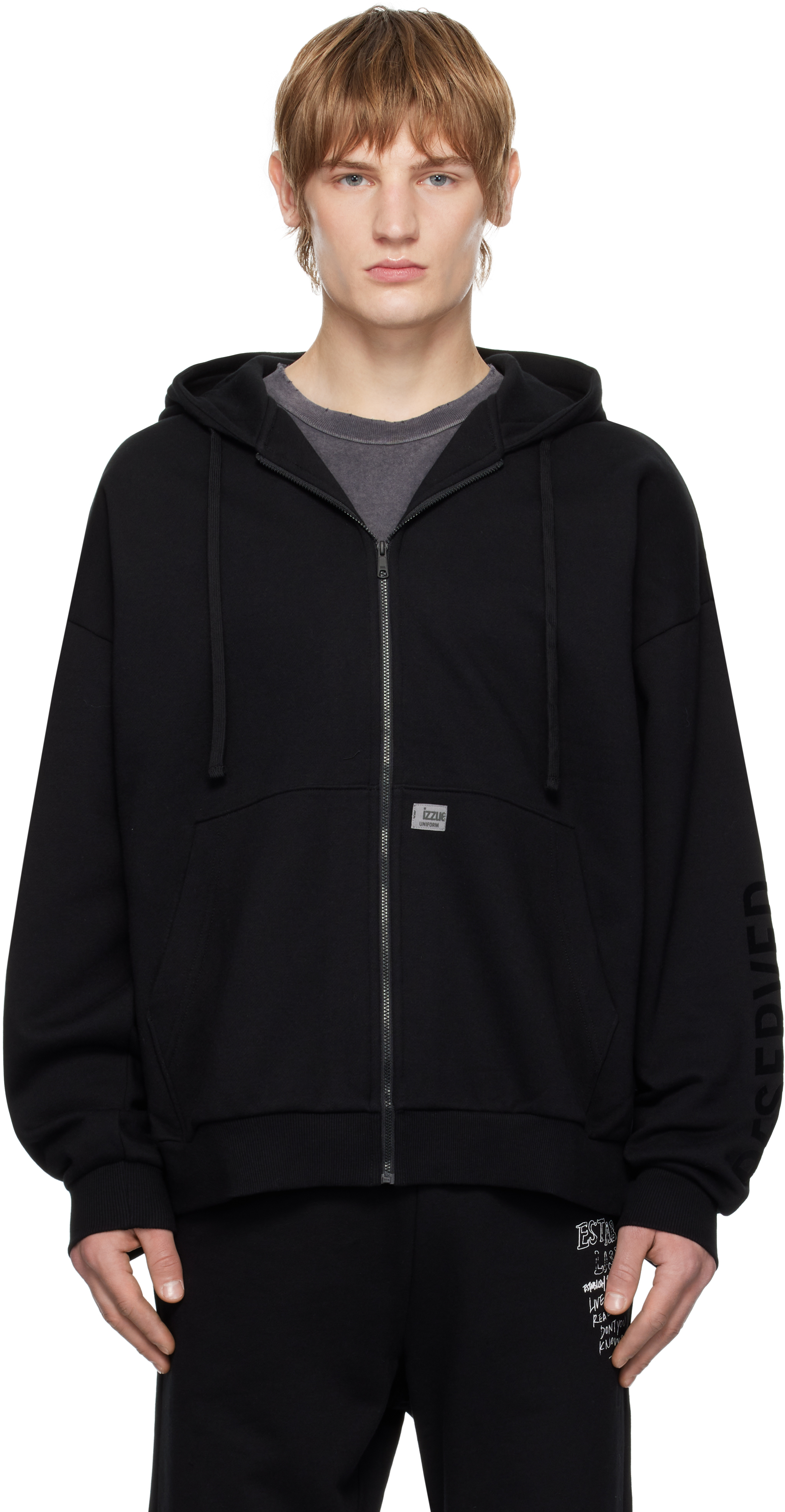 Black Quilted Back Zip-Up Hoodie