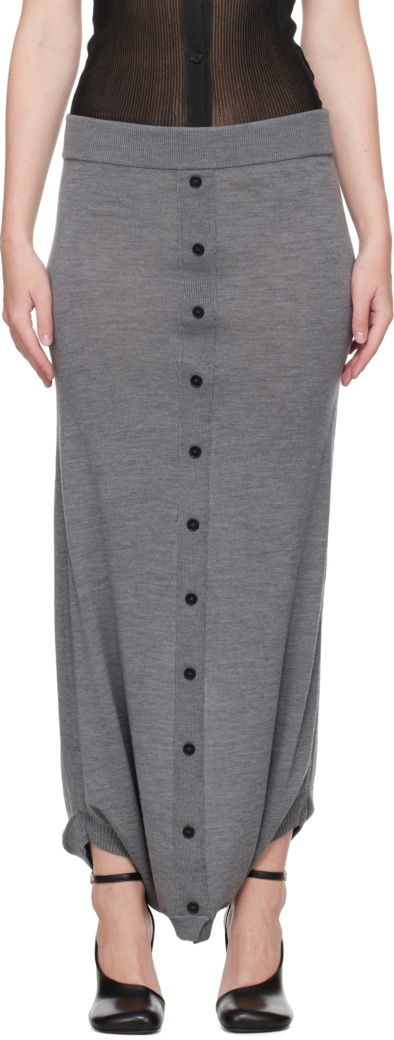 Gray Knit Fuseau Maxi Skirt