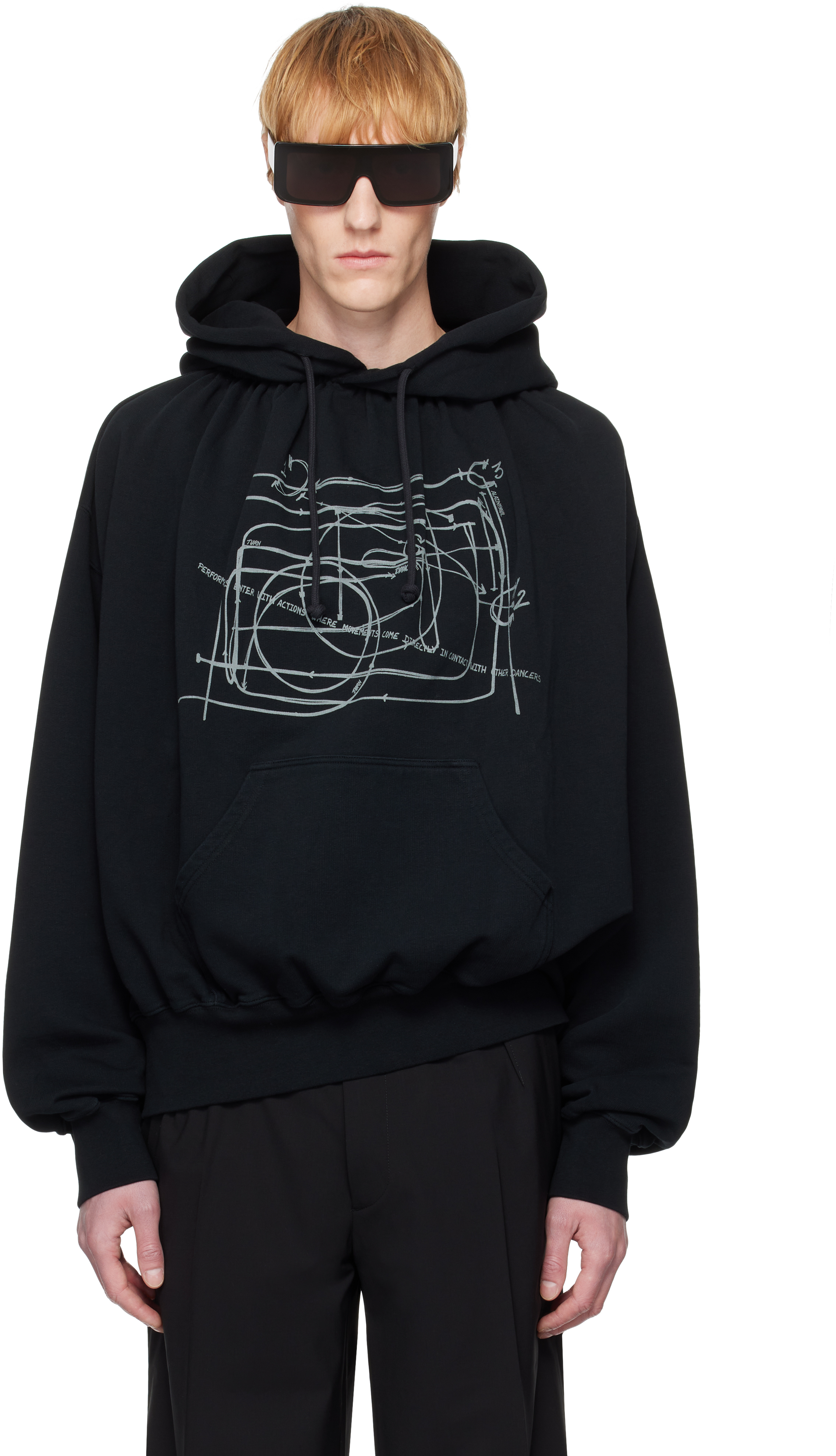 Black Gathered Collar Hoodie